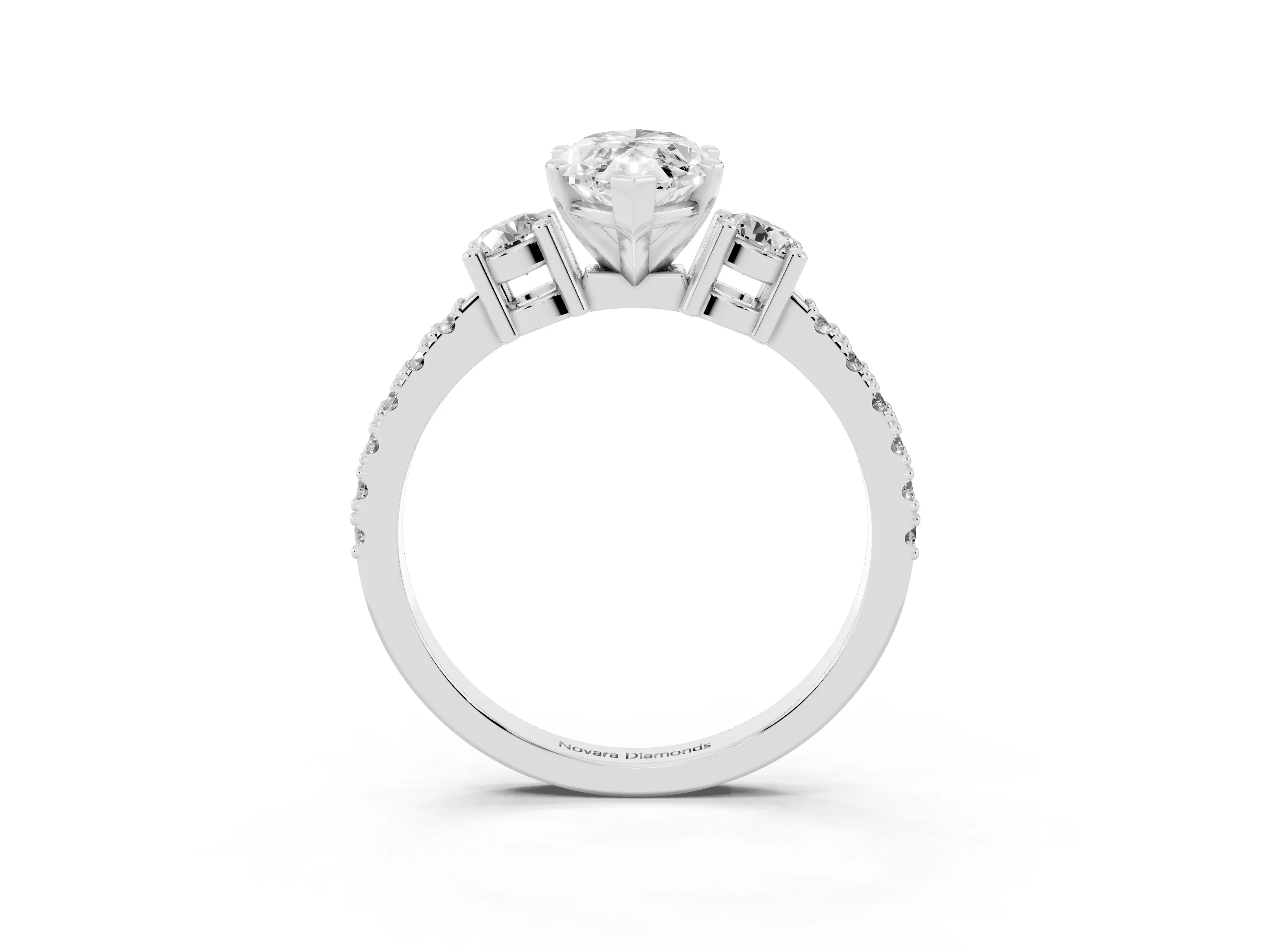 Three-Stone Marquise Cut Diamond Pavé Band Ring Set in Platinum with Prong Setting