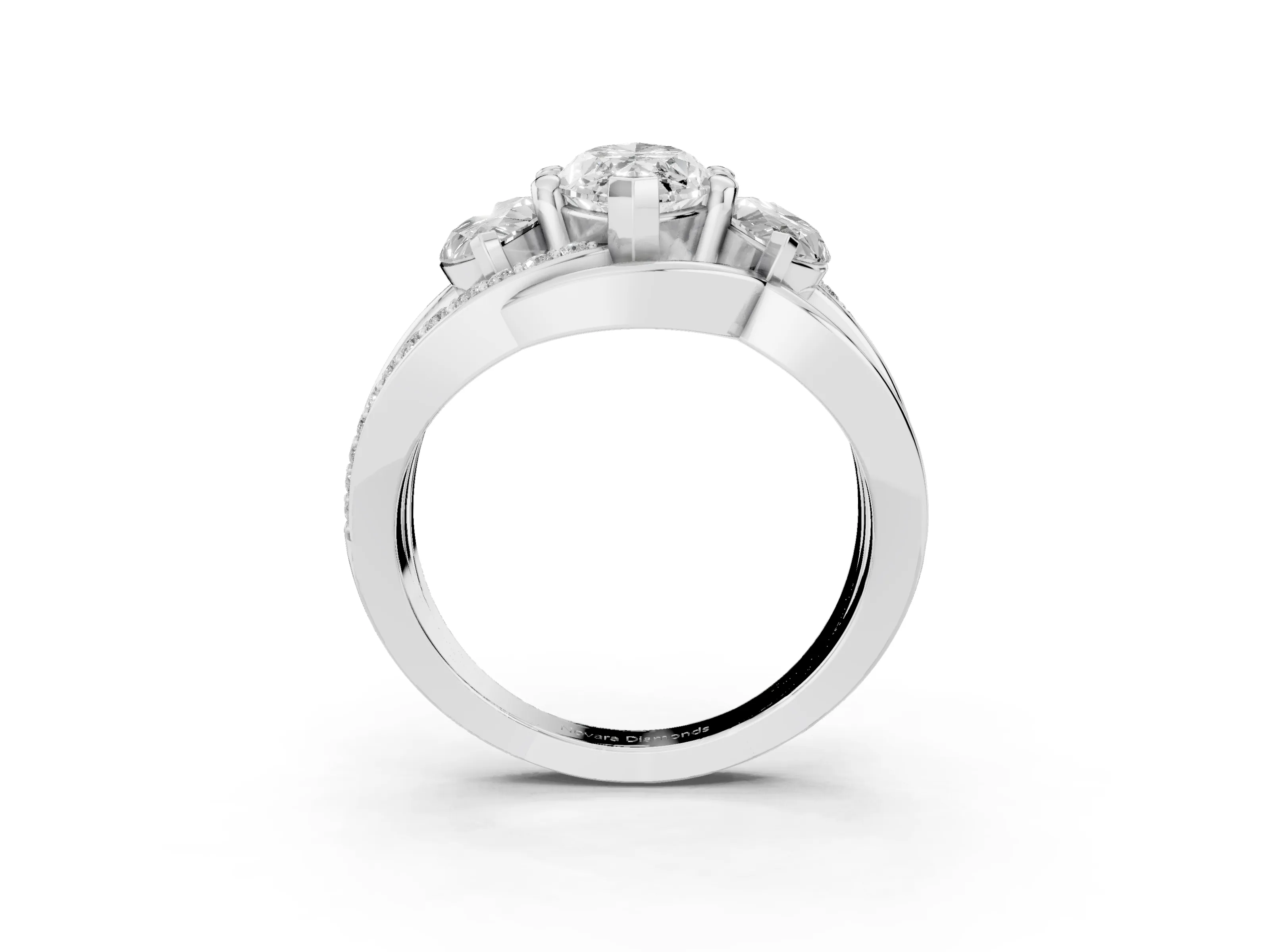 Marquise Cut Diamond Three-Stone Ring Set in Platinum with Split Shank and Prong Setting