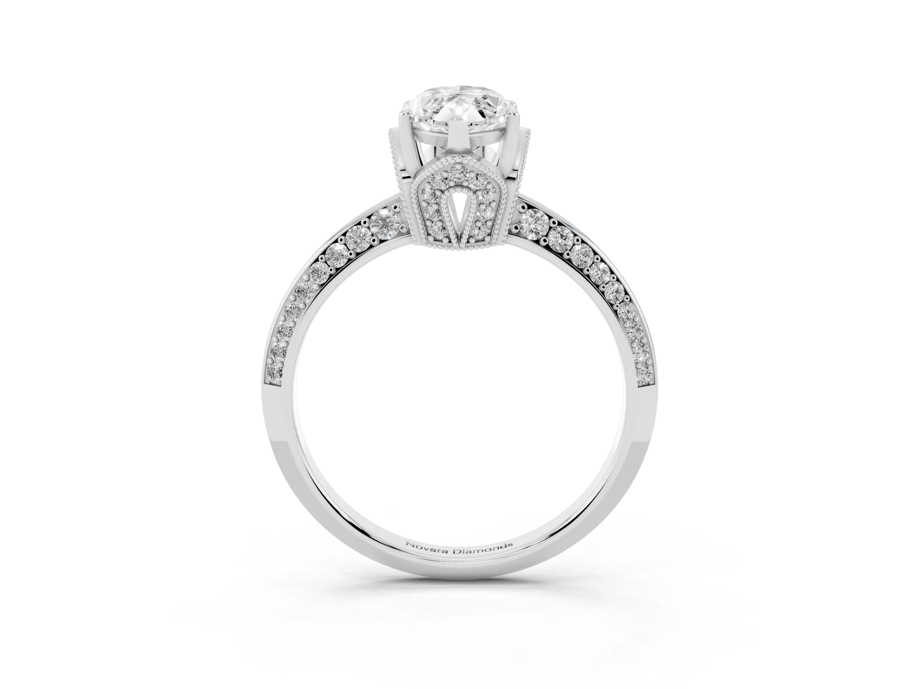 Marquise Cut Diamond Solitaire Engagement Ring Set in Silver with Pavé Split Shank and Prong Setting