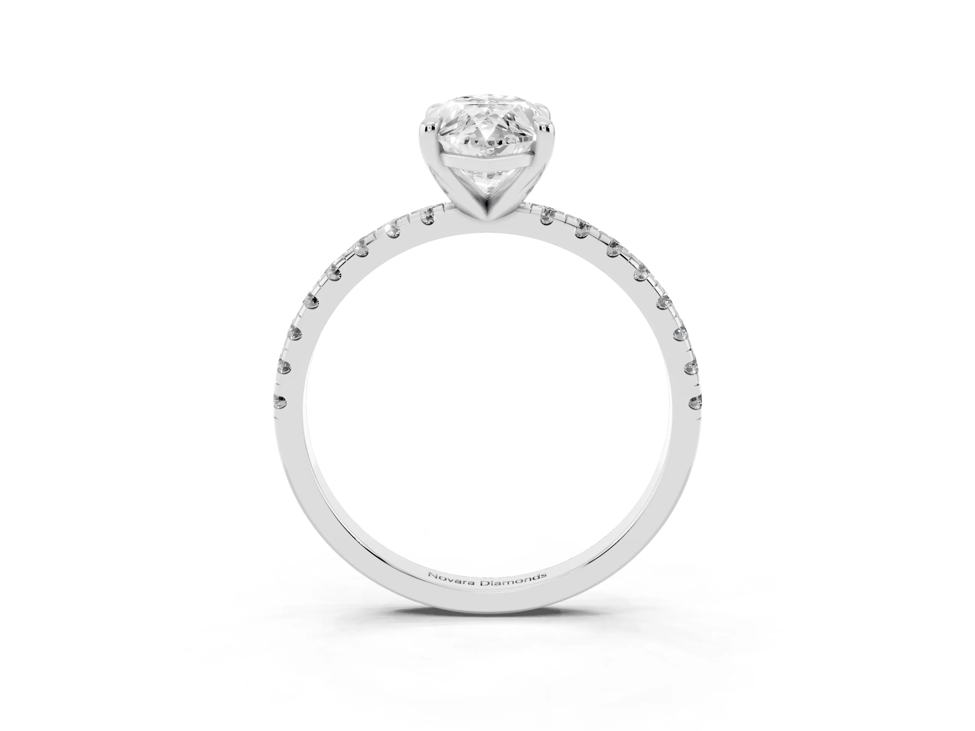 Marquise Cut Diamond Brilliant Solitaire Ring Set in White gold with Pavé Band and Prong Setting