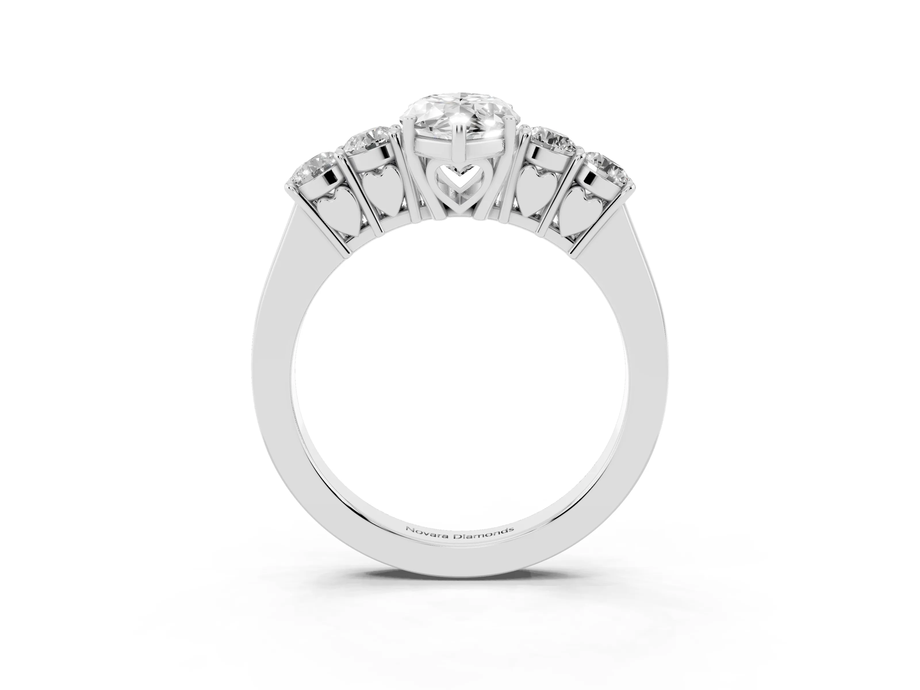Marquise Cut Diamond Five-Stone Prong Set Band Ring Set in White gold with Polished Band