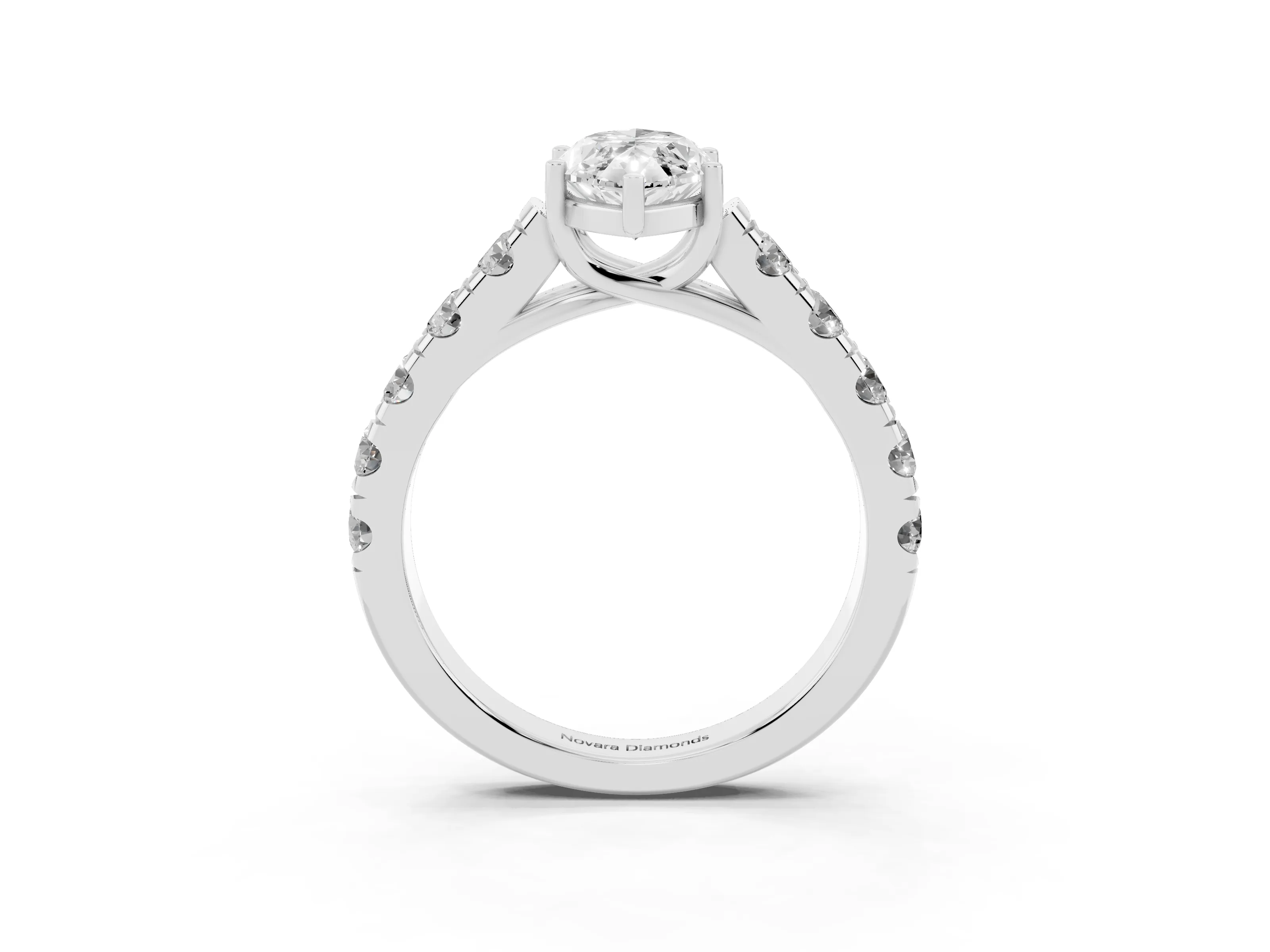 Marquise Cut Diamond Solitaire Ring Set in White gold with Cut-Down Micro Pavé Band and Prong Setting