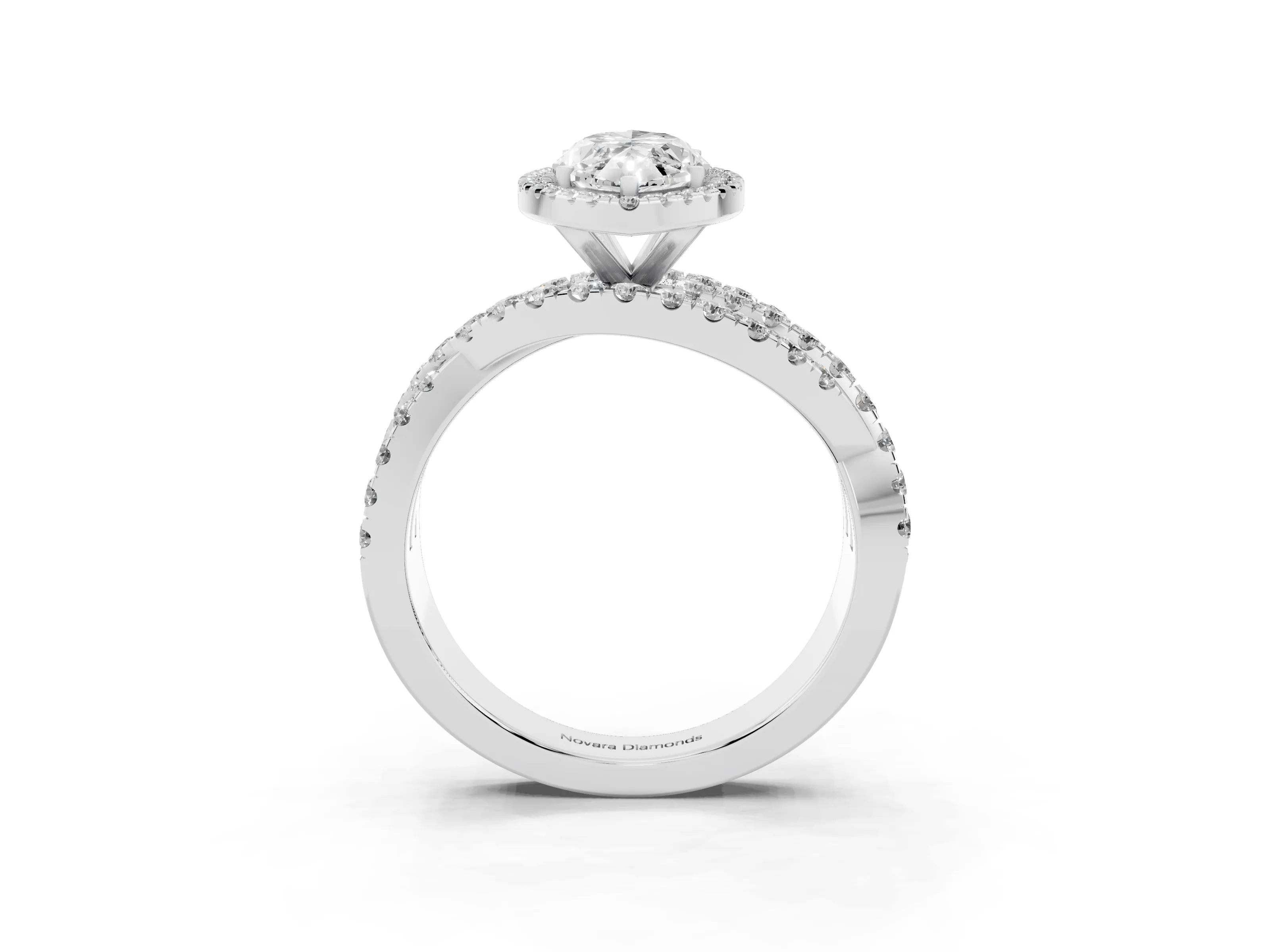 Marquise Cut Diamond Halo Ring Set in Platinum with Round Crossover Split Shank and Prong Setting