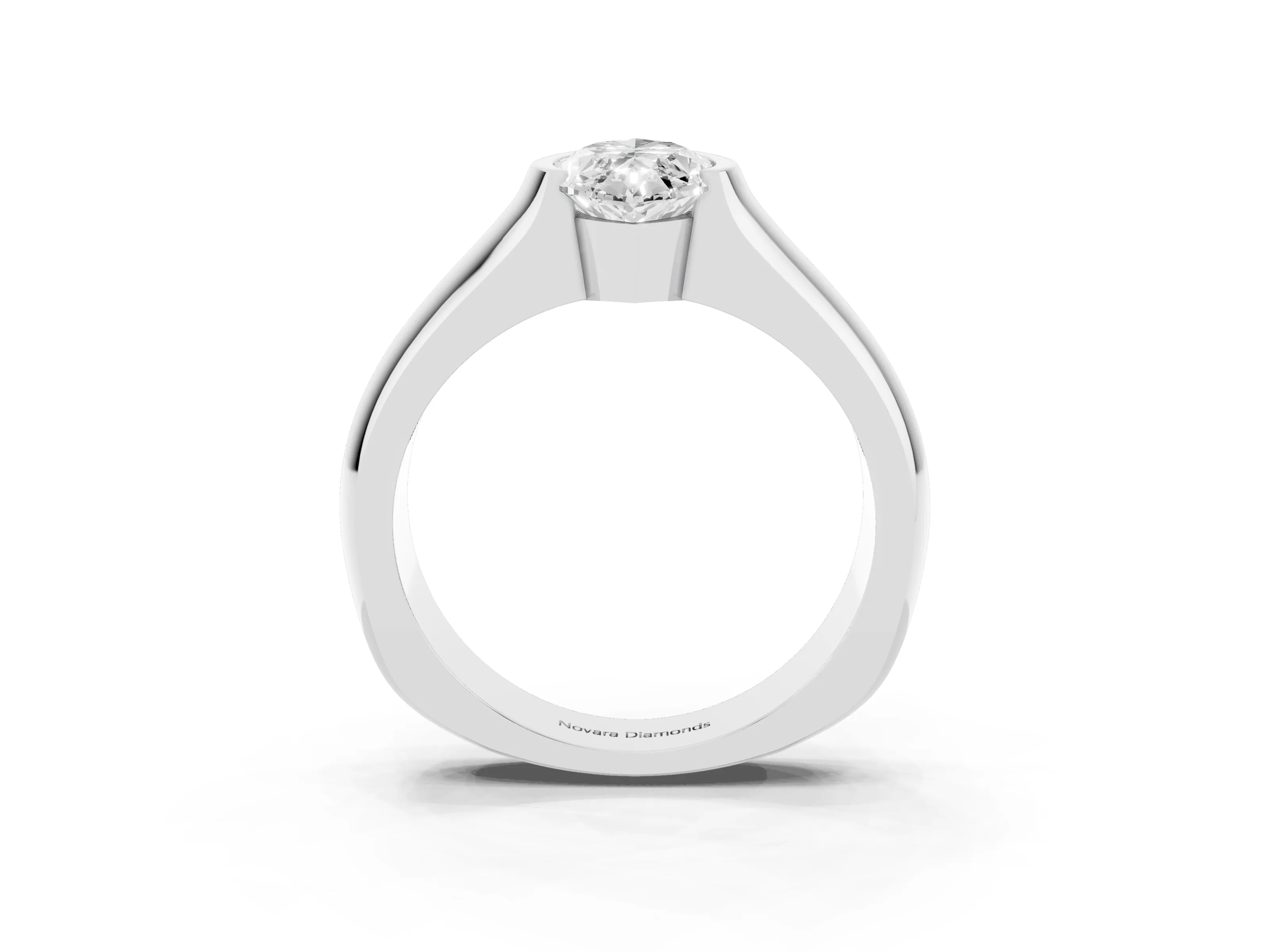 Marquise Cut Diamond Bezel Solitaire Ring Set in White gold with Wide Band