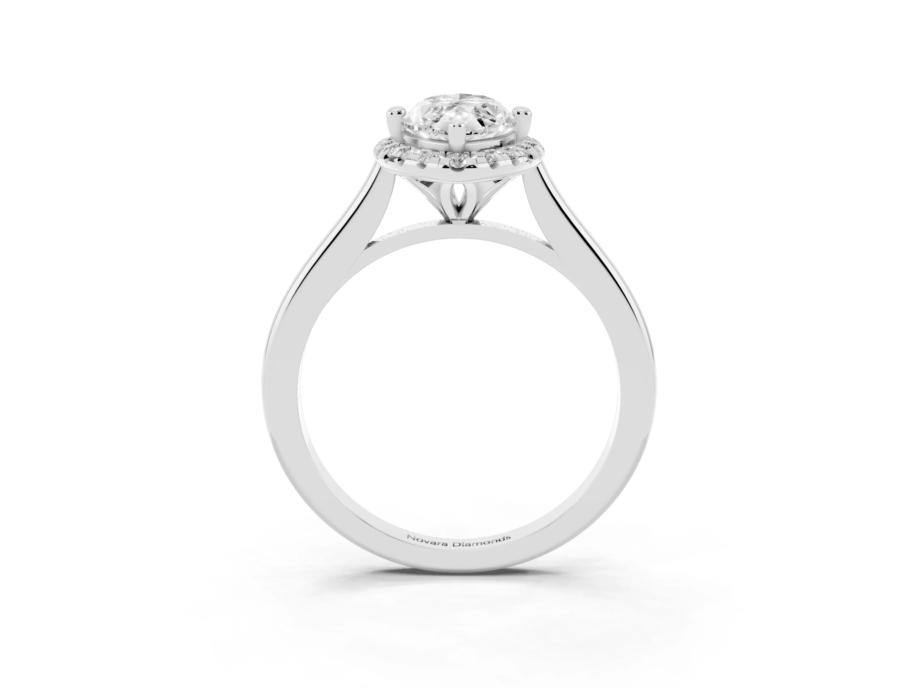 Marquise Cut Diamond Halo Engagement Ring Set in White gold with Pavé Band and Rising Shoulders