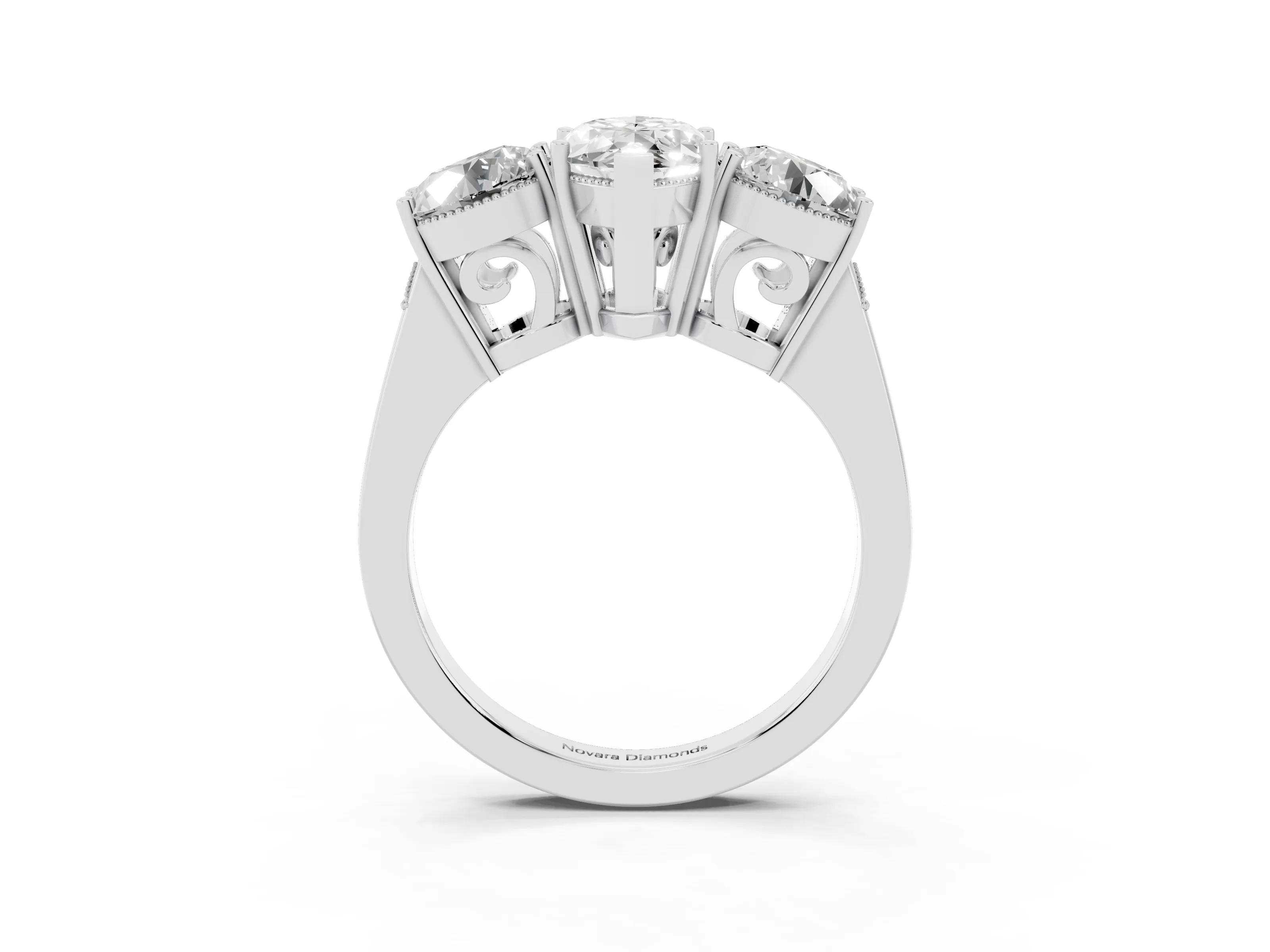 Marquise Cut Diamond Three-Stone Engagement Ring Set in White gold with Polished Band
