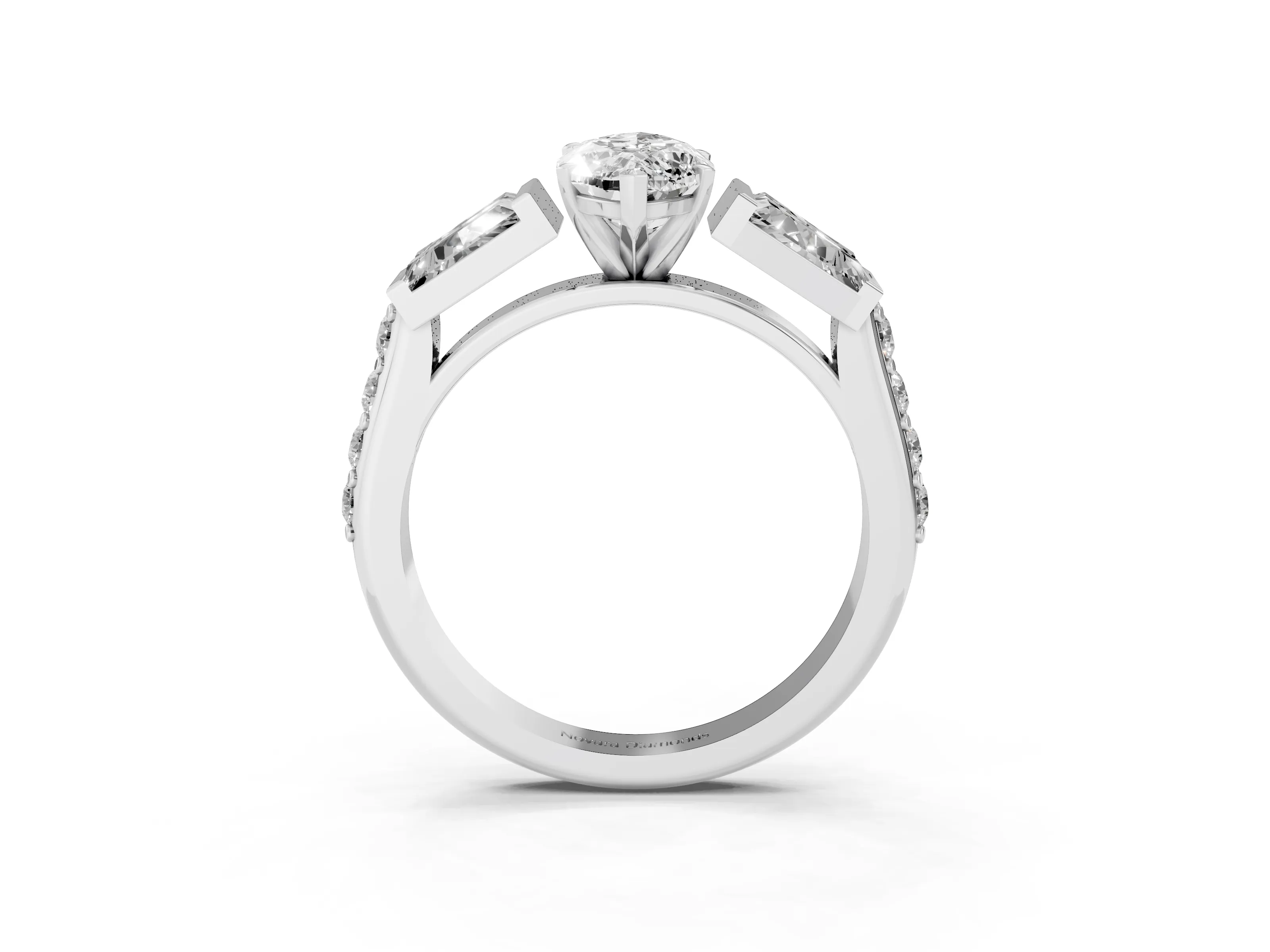 Marquise Cut Diamond Engagement Ring Set in White gold with Baguette Side Stones and Channel Set Band