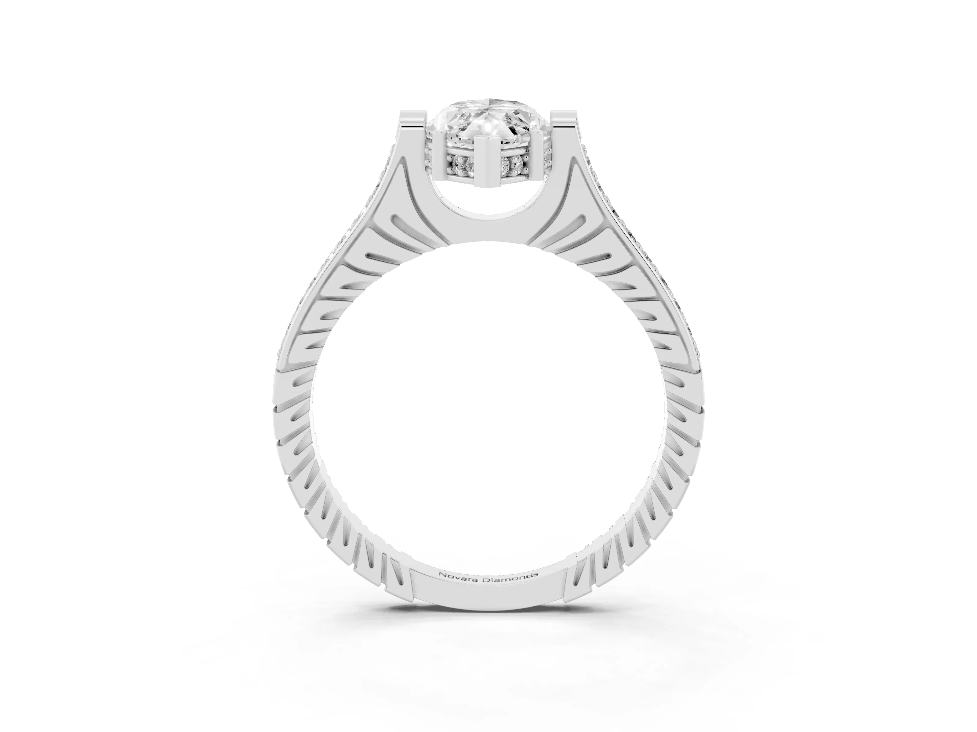 Marquise Cut Diamond Solitaire Ring Set in Platinum with Channel Set Band and Bezel Prong Setting