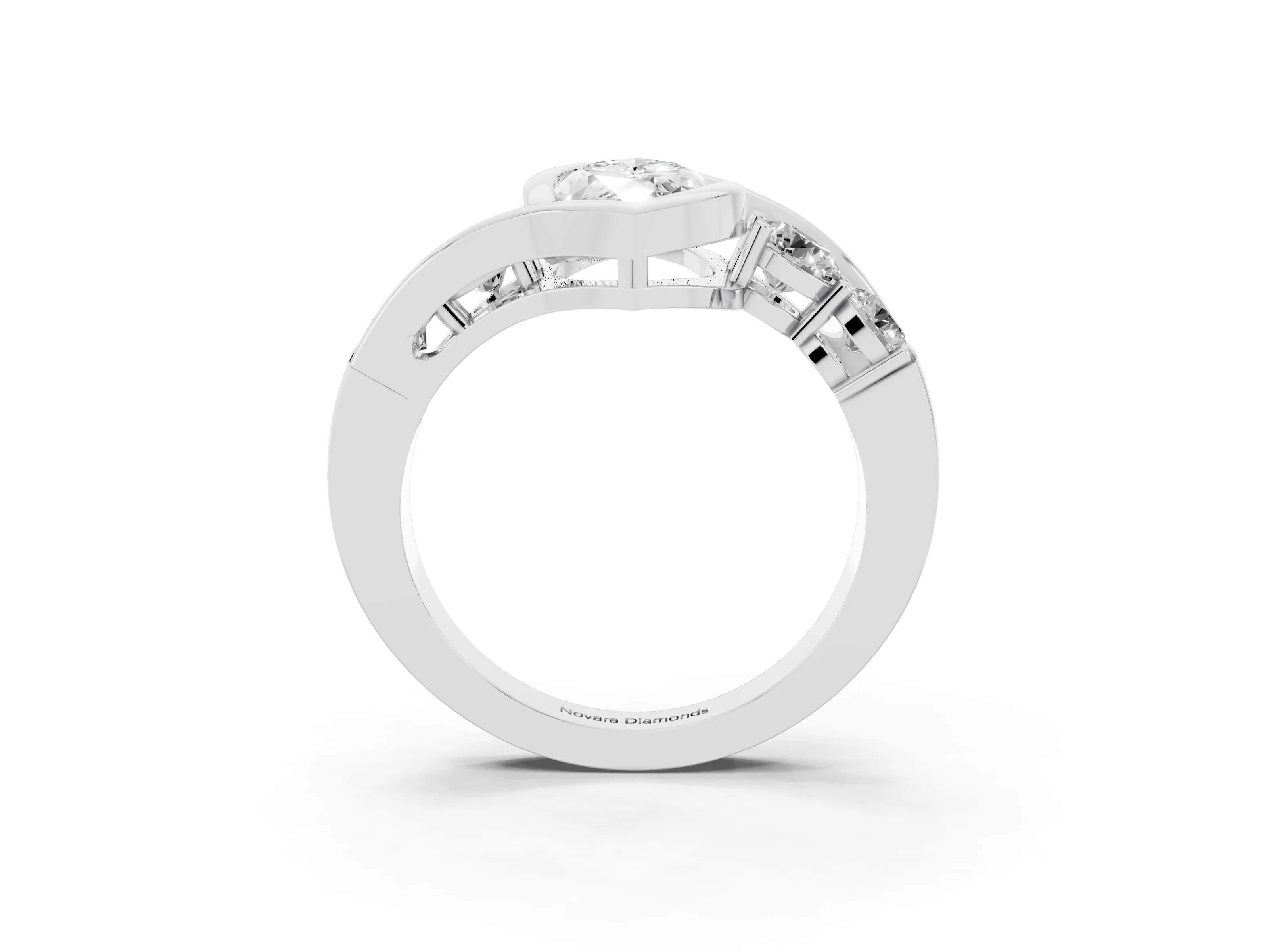 Marquise Cut Diamond Bezel Bypass Ring Set in Silver with Round Accents