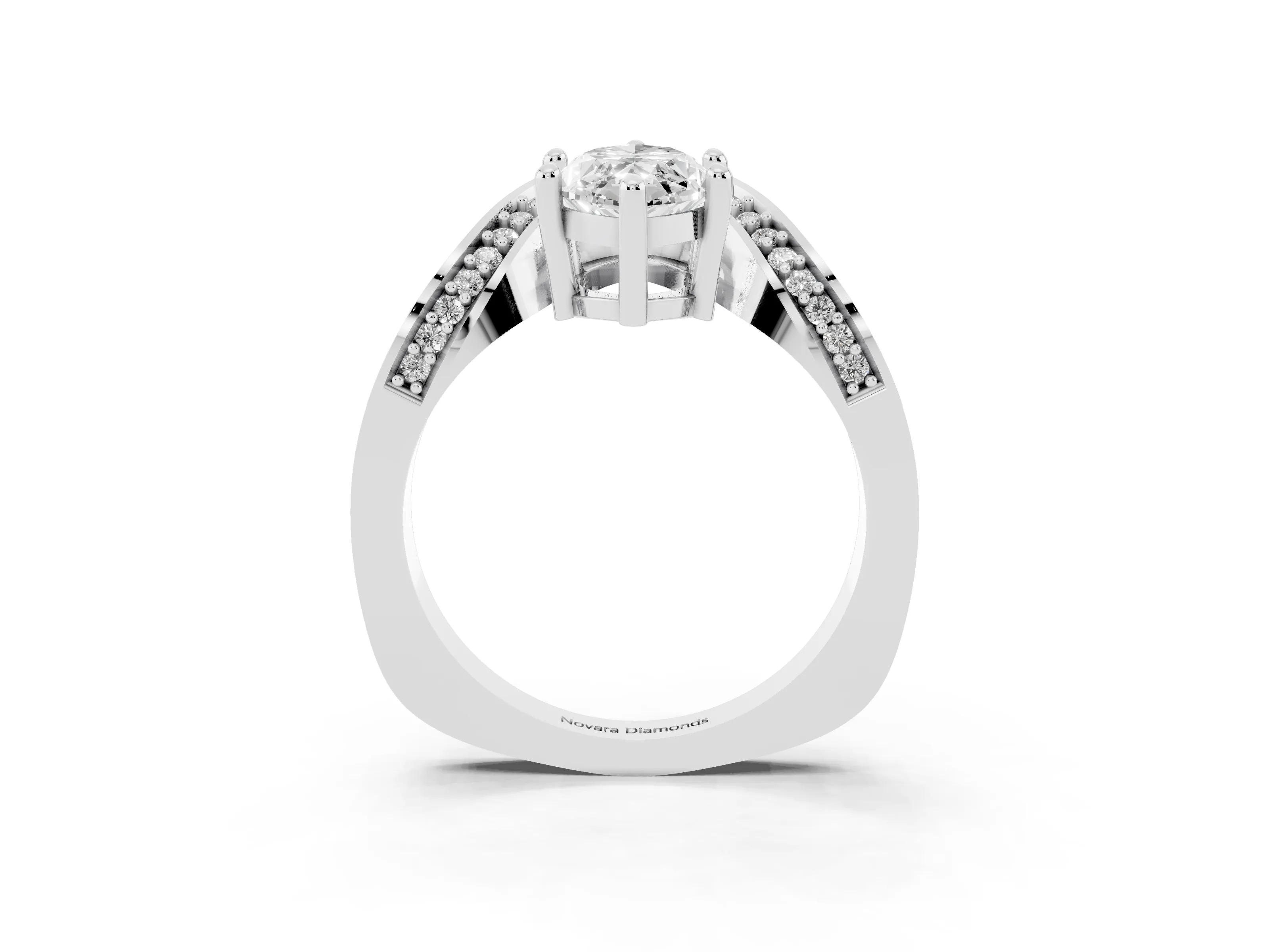 Marquise Cut Diamond Solitaire Engagement Ring Set in Silver with Pavé Shoulders
