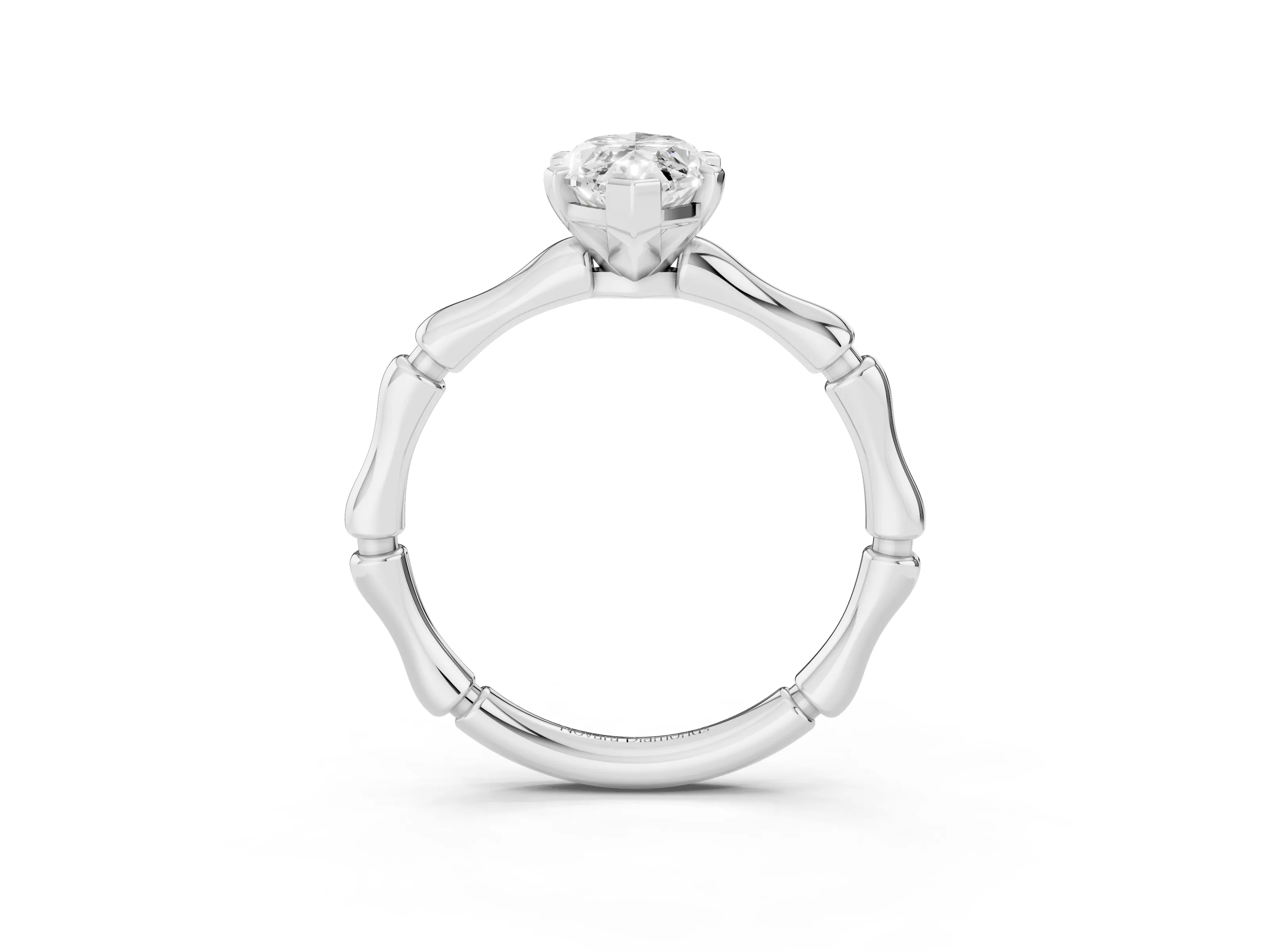 Marquise Cut Diamond Solitaire Ring Set in Platinum with Bamboo Band and Prong Setting