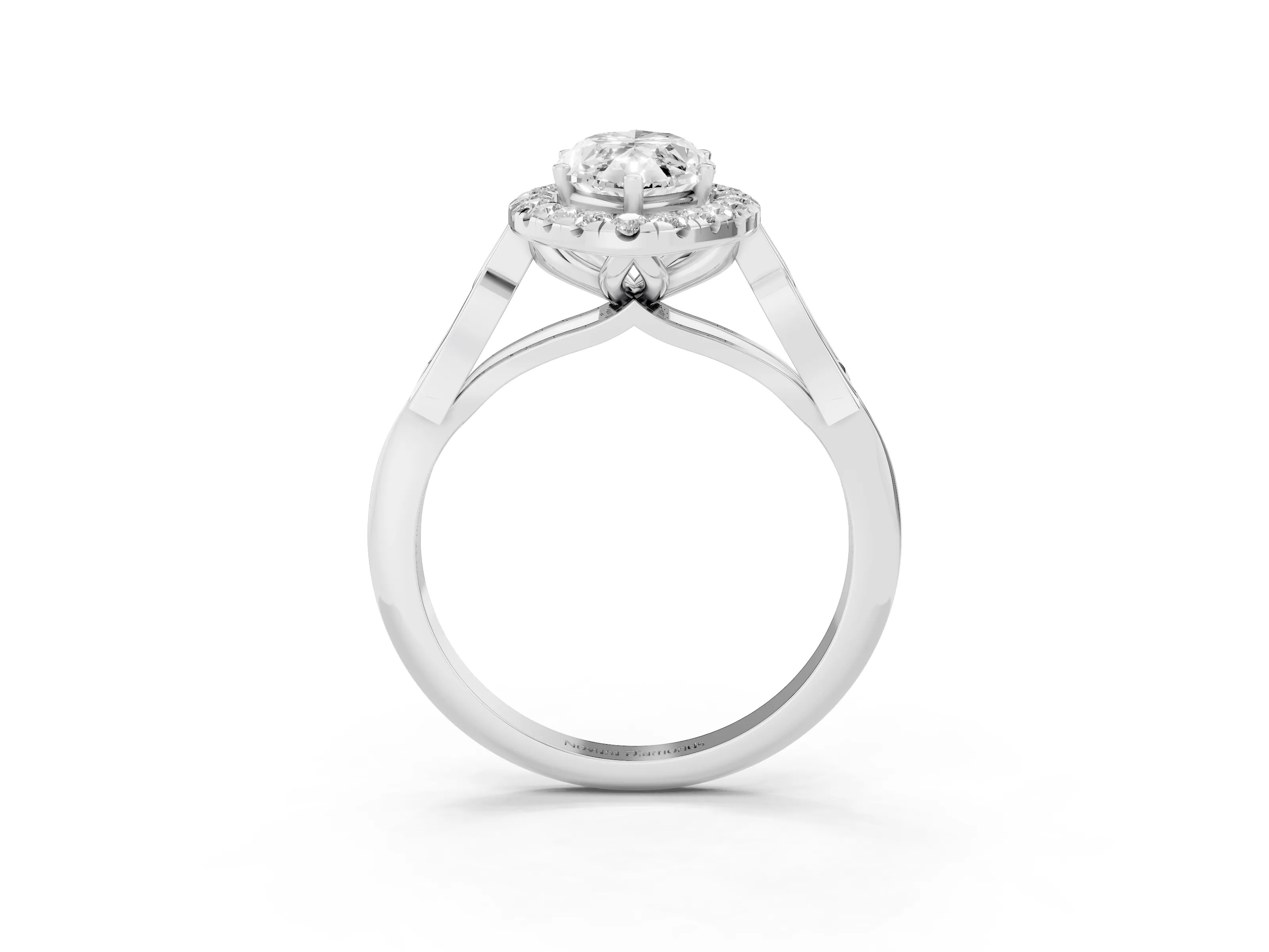 Marquise Cut Diamond Halo Engagement Ring Set in White gold with Filigree Band and Prong-Set Center