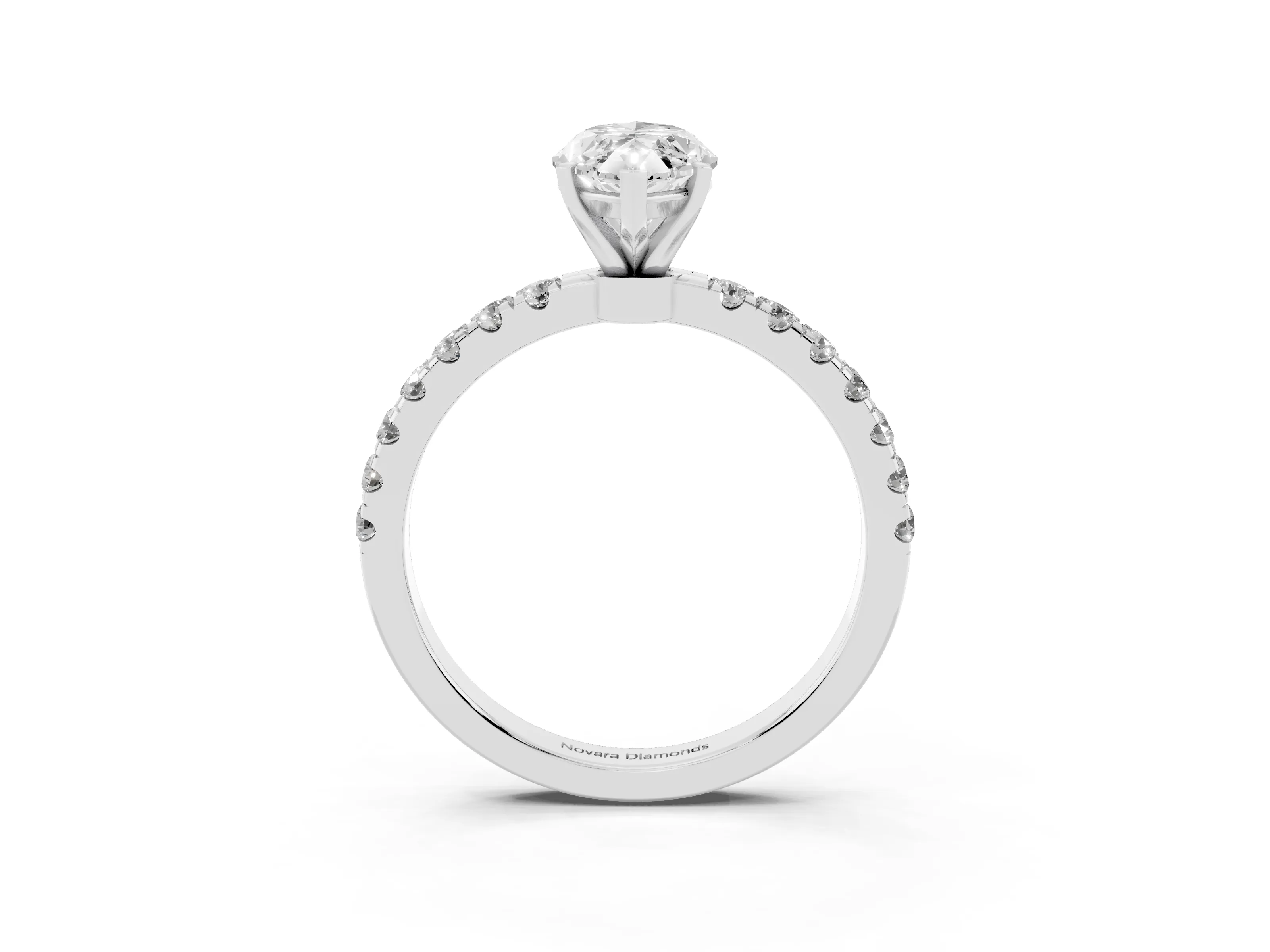 Marquise Cut Diamond Solitaire Ring Set in Silver with Pavé Accents and Prong Setting
