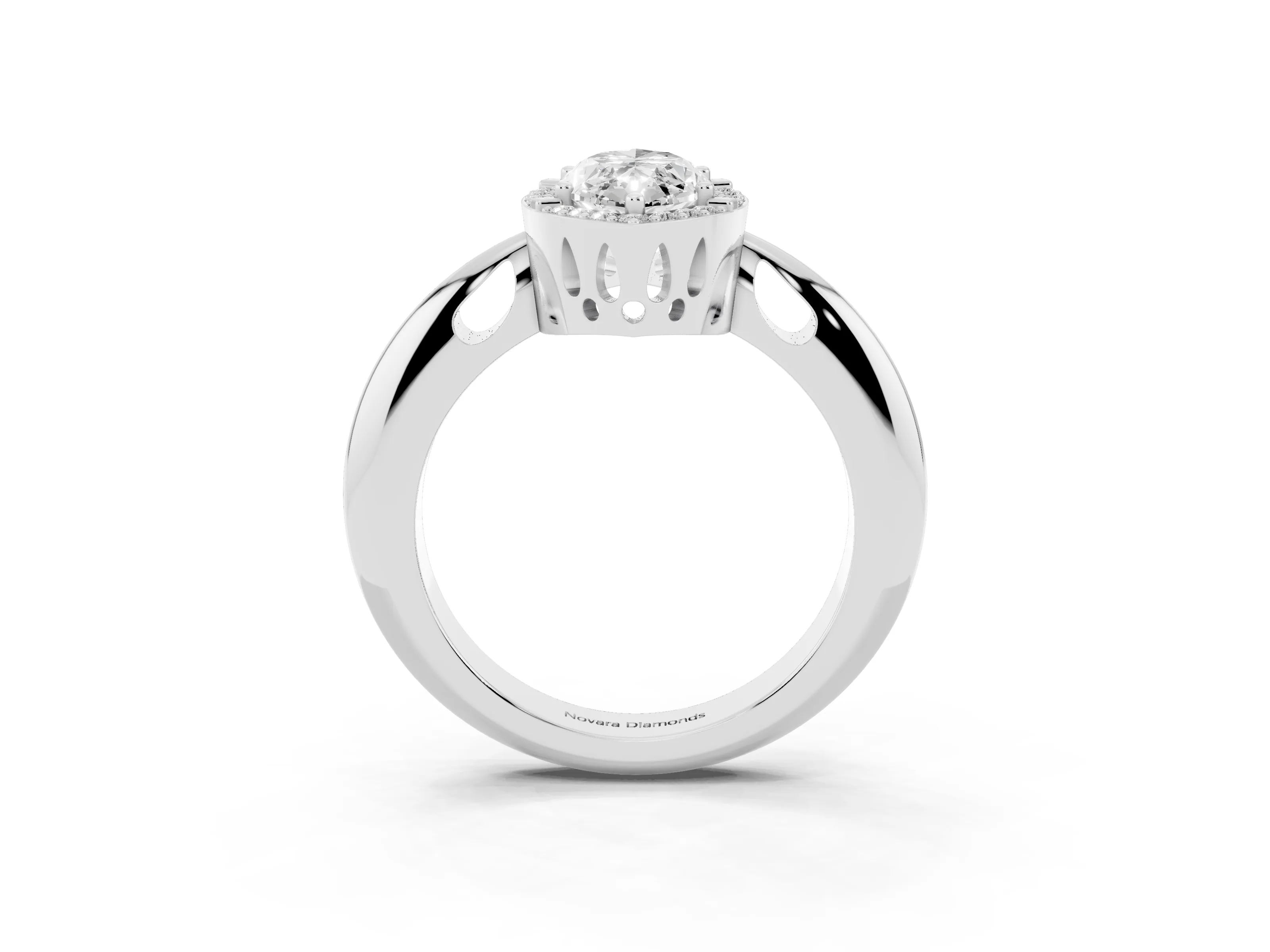 Marquise Cut Diamond Halo Engagement Ring Set in White gold with Plain Split Shank and Prong Setting