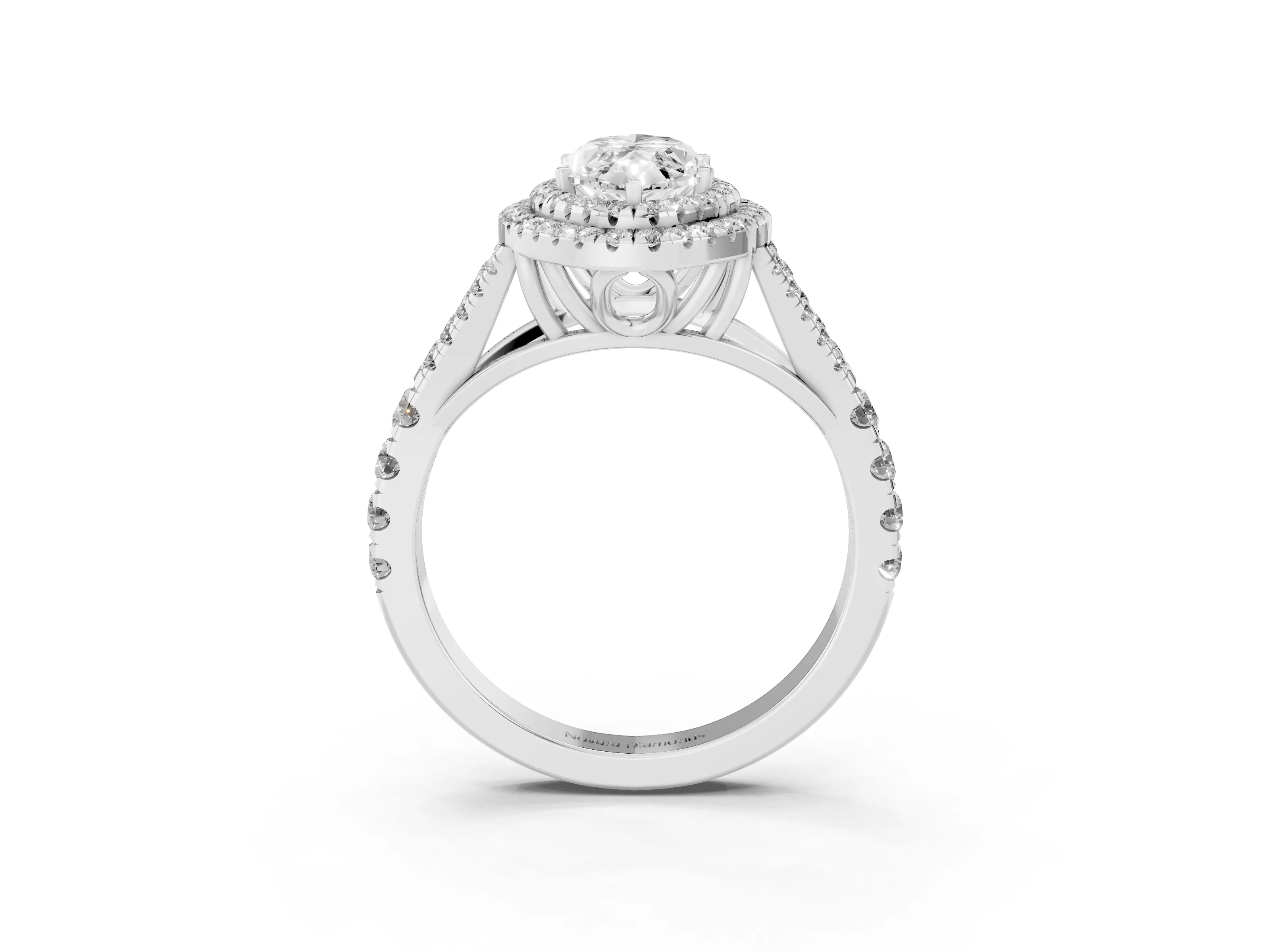 Marquise Cut Diamond Pavé Split Shank Double Halo Engagement Ring Set in Silver