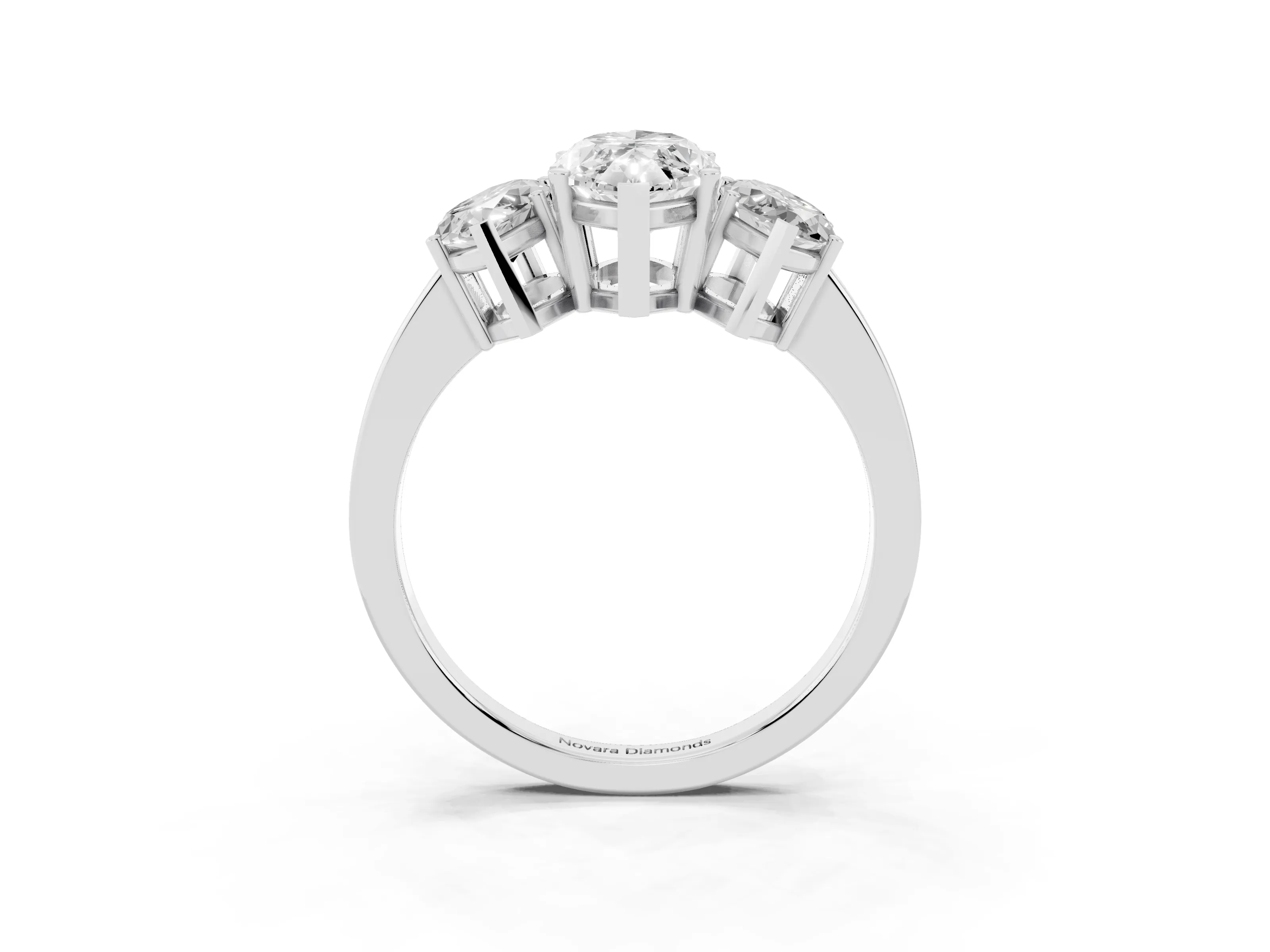 Marquise Cut Diamond Three-Stone Engagement Ring Set in Silver with Flat Band