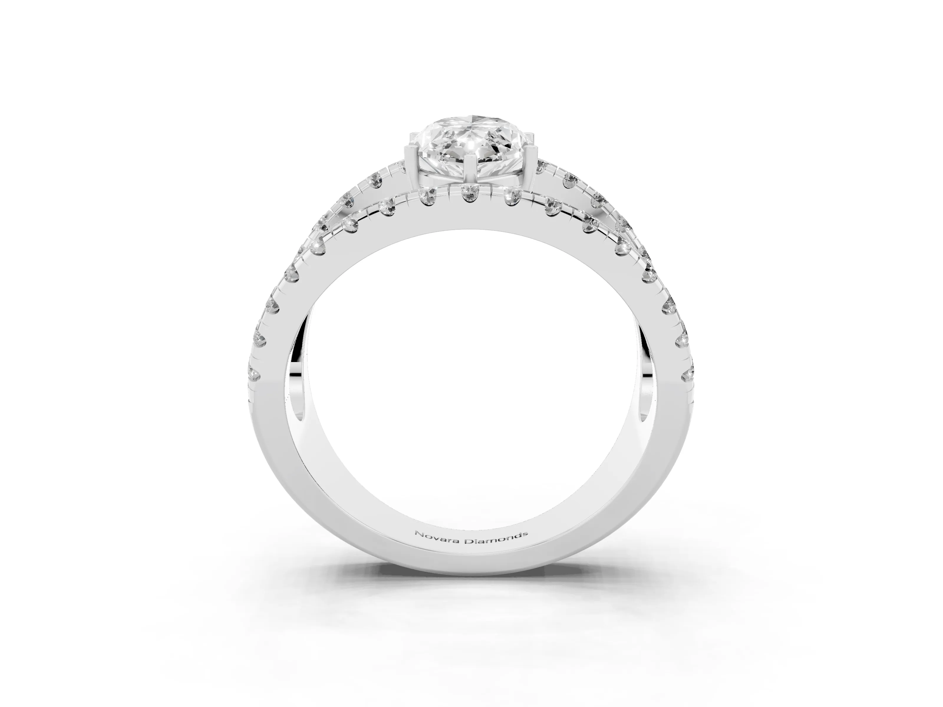 Marquise Cut Diamond Split Shank Pavé Solitaire Ring Set in Silver with Open Shank Design