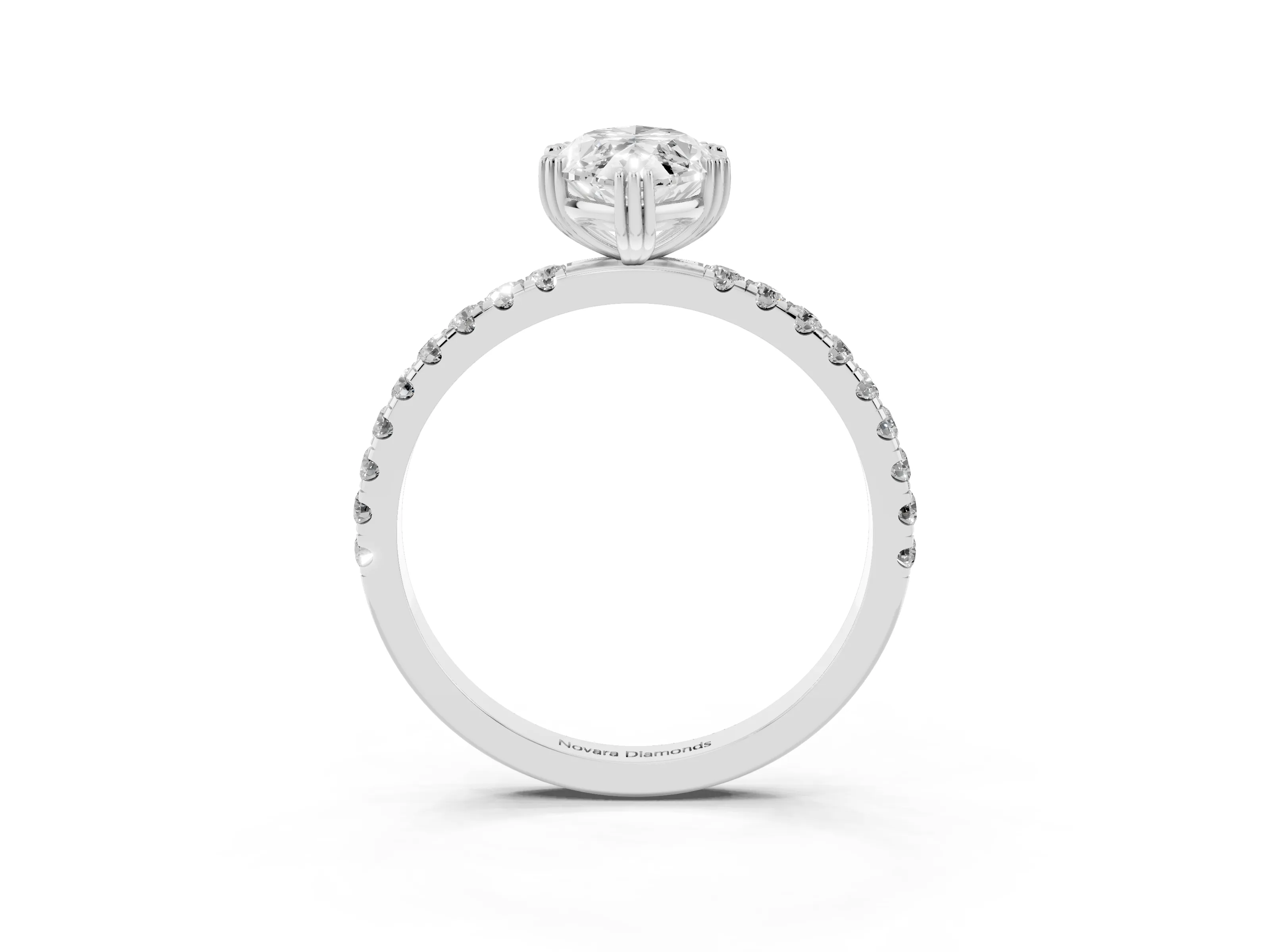 Marquise Cut Diamond Brilliant Solitaire Set in White gold with Pavé Band and Claw Prong Setting