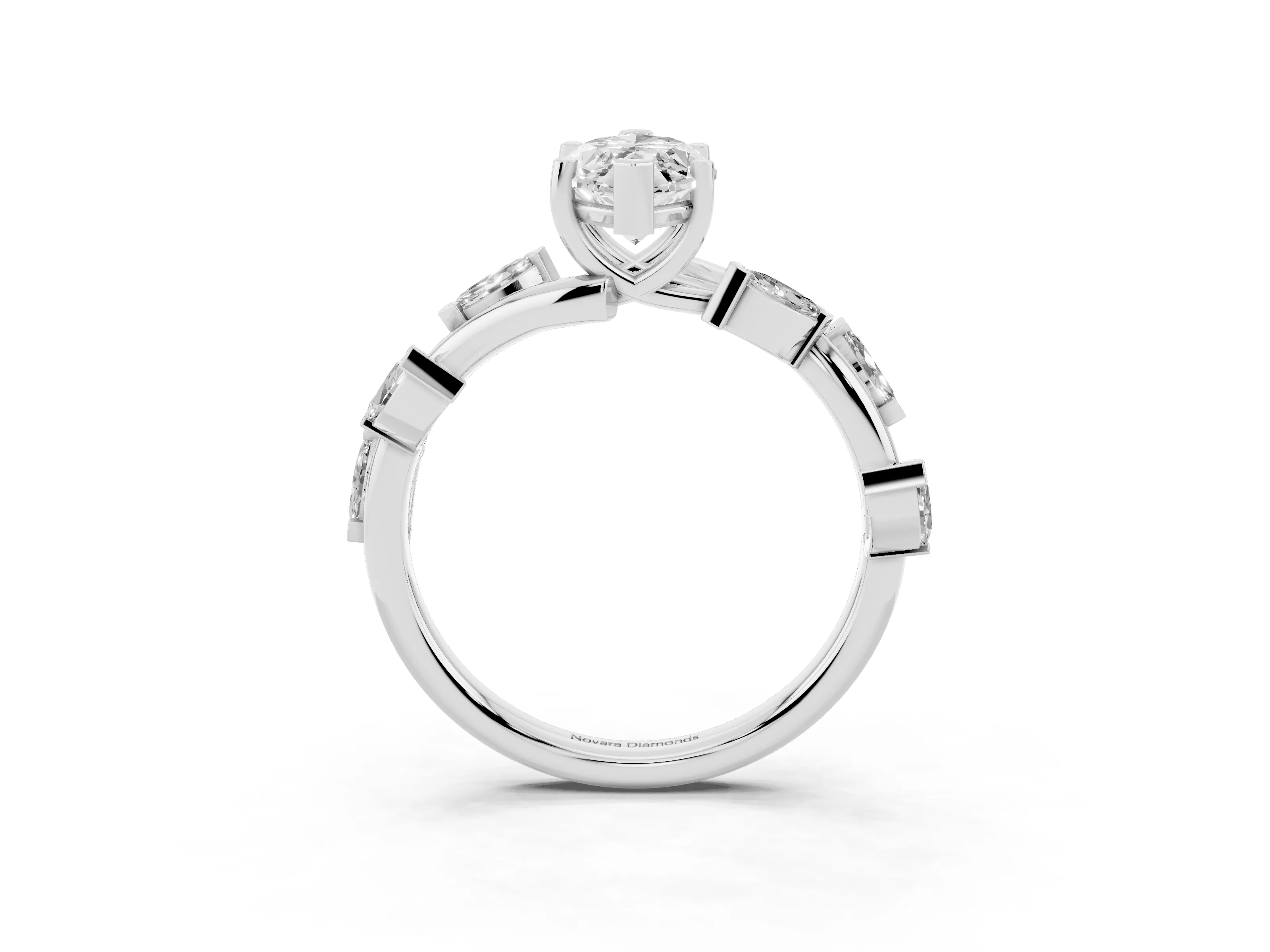 Marquise Cut Diamond Solitaire Ring Set in Silver with Twisted Marquise Accent Band