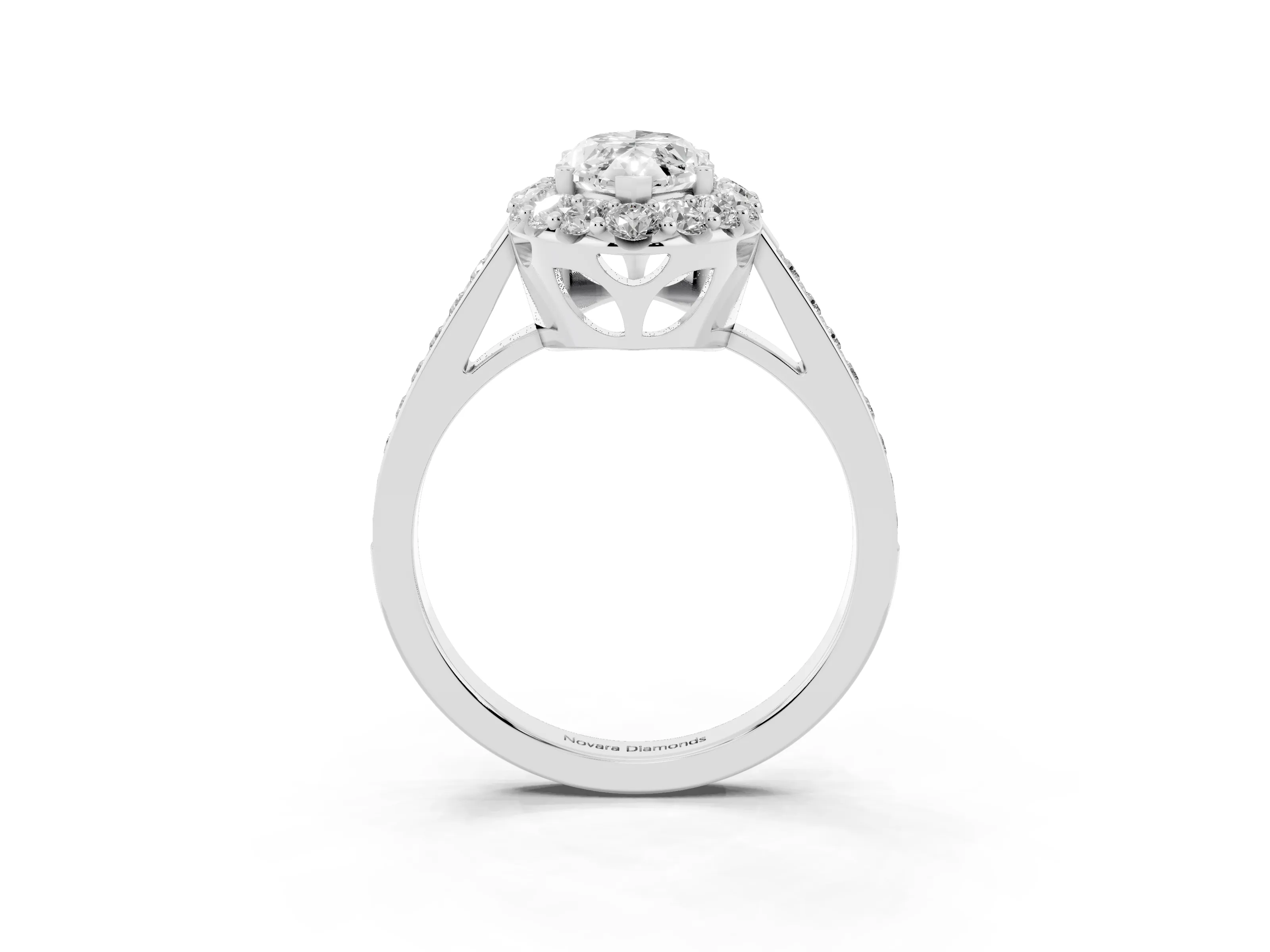 Marquise Cut Diamond Floral Halo Ring Set in Silver with Pavé Band and Prong Setting