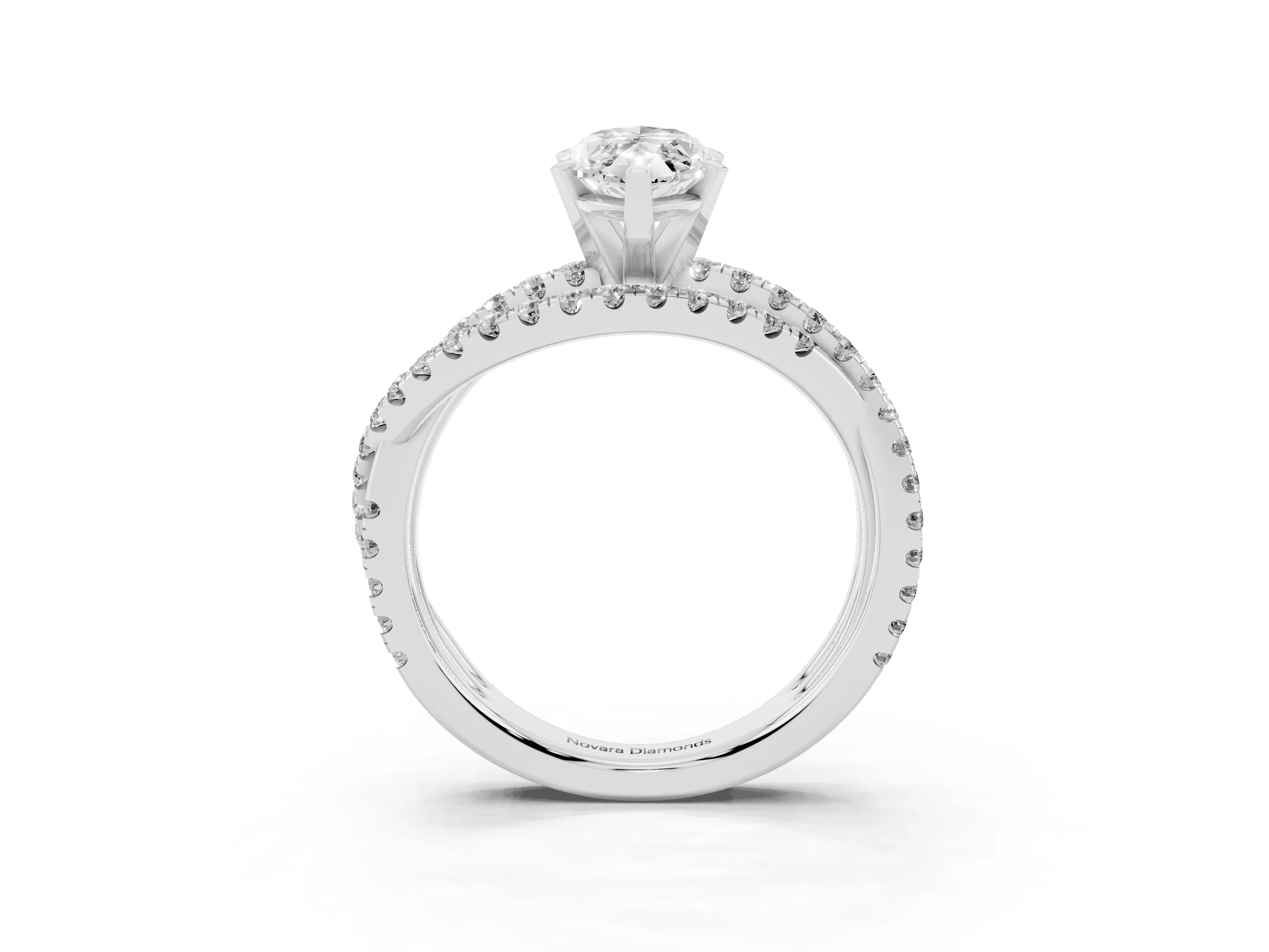 Marquise Cut Diamond Solitaire Twist Band Ring Set in Silver with Pavé Setting and Prong Head