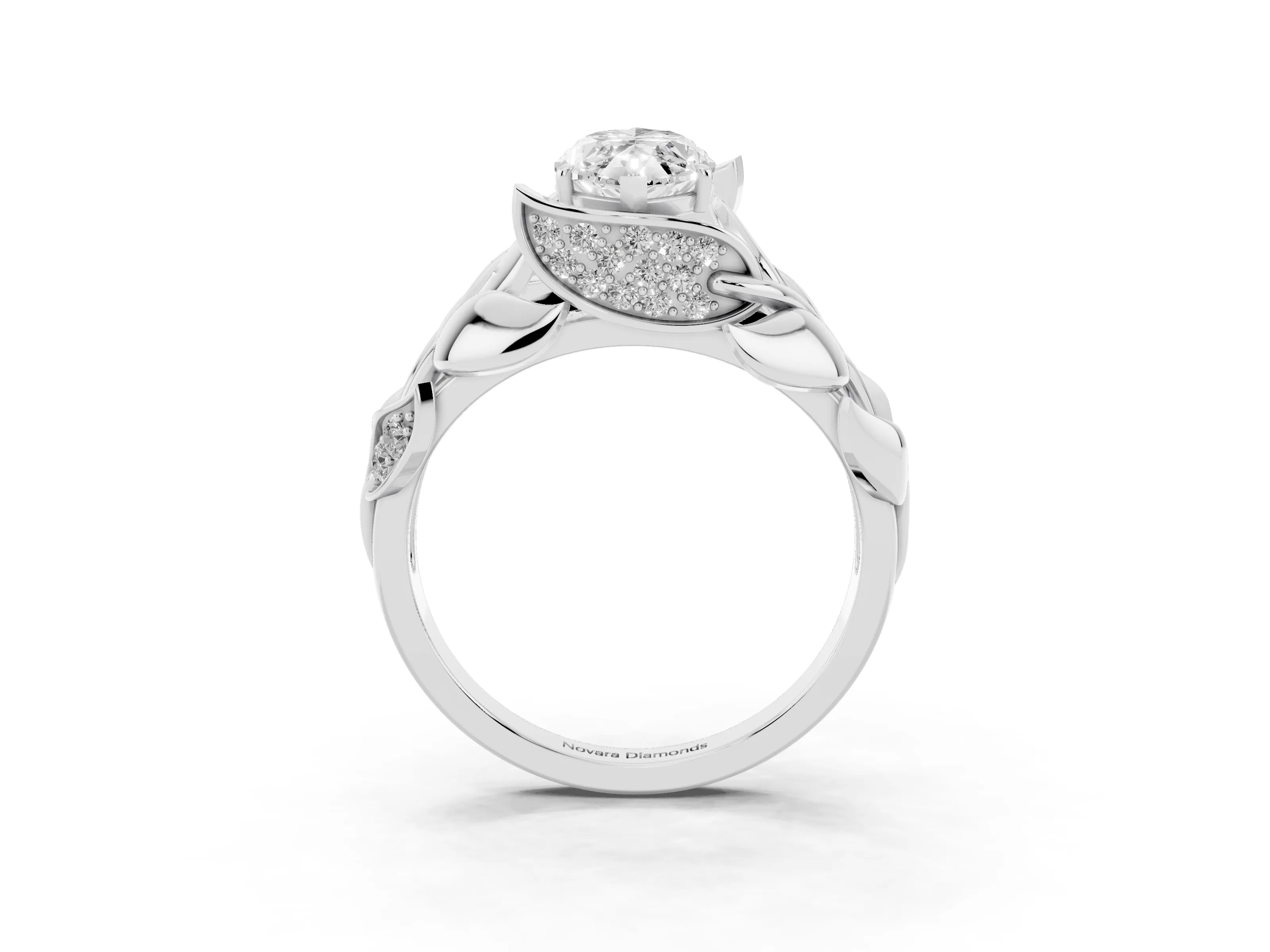 Marquise Cut Diamond Leaf-Inspired Engagement Ring Set in Platinum with Round Accents