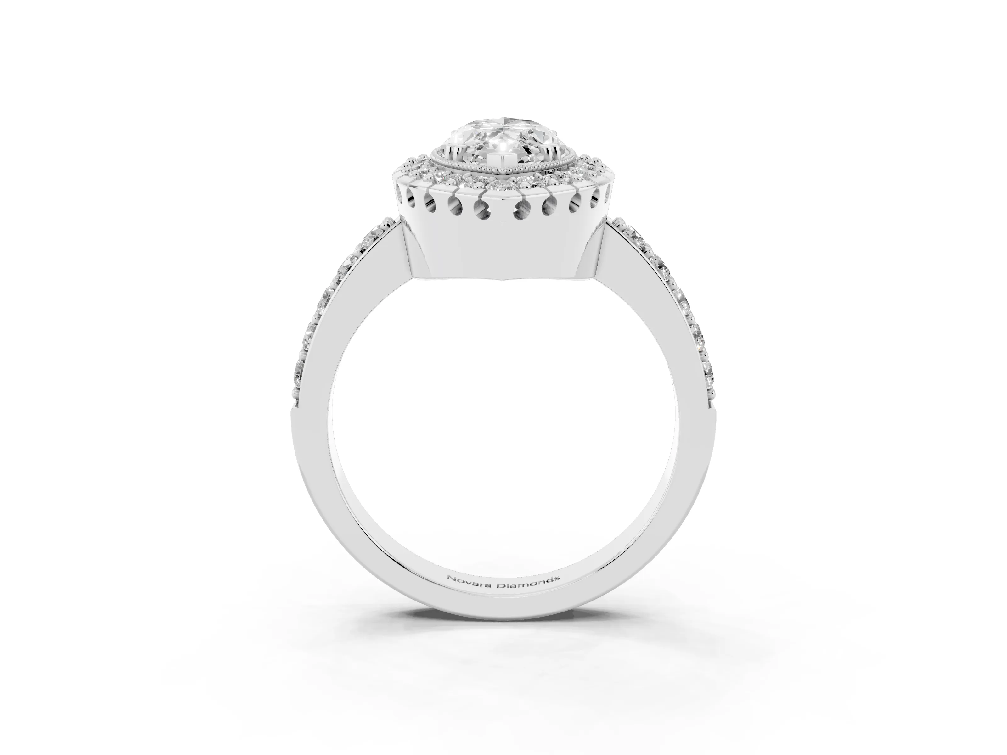 Marquise Cut Diamond Halo Ring Set in White gold with Pavé Shank and Prong Setting