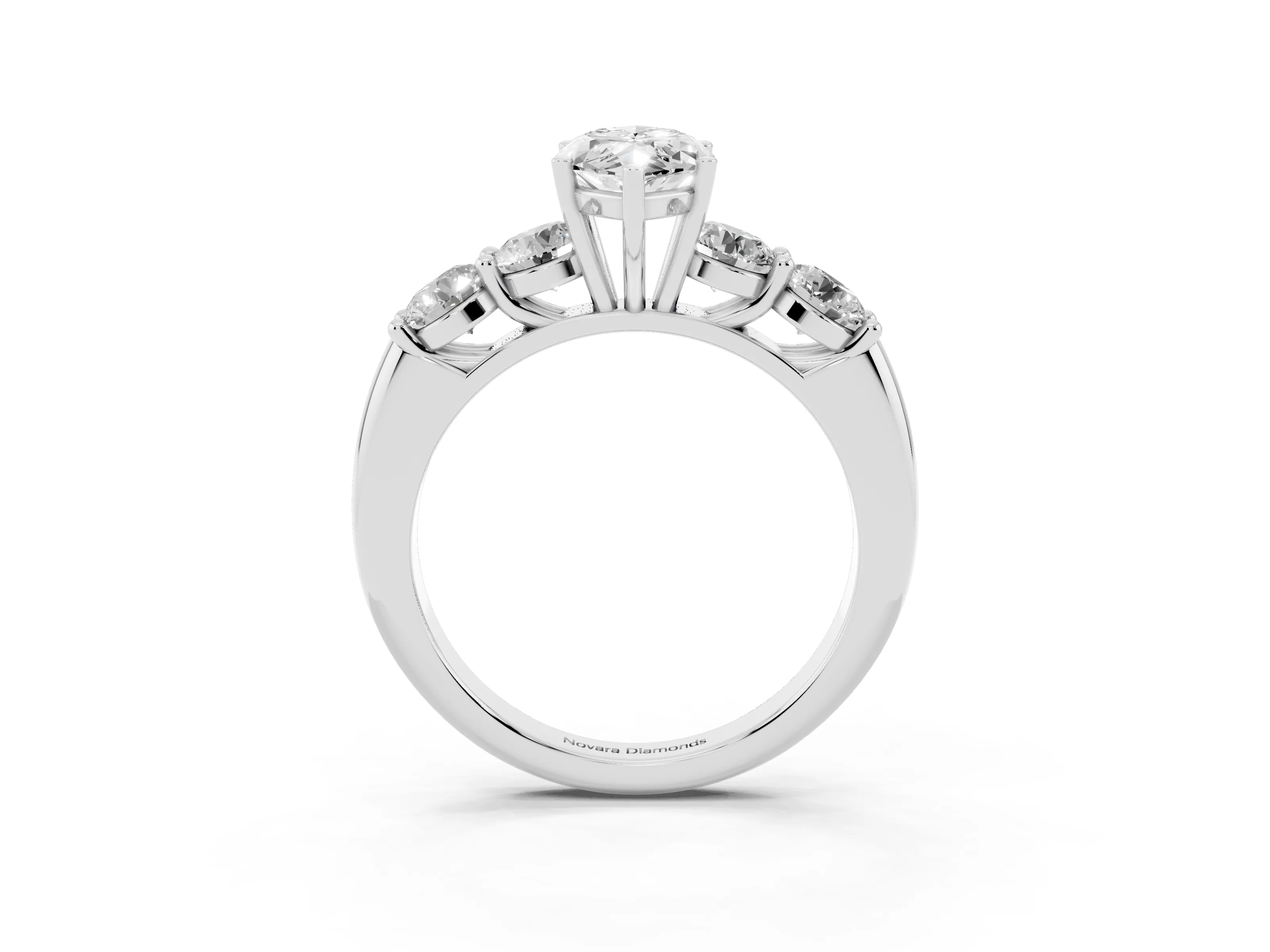 Marquise Cut Diamond Five-Stone Prong Set Ring Set in White gold with Classic Band
