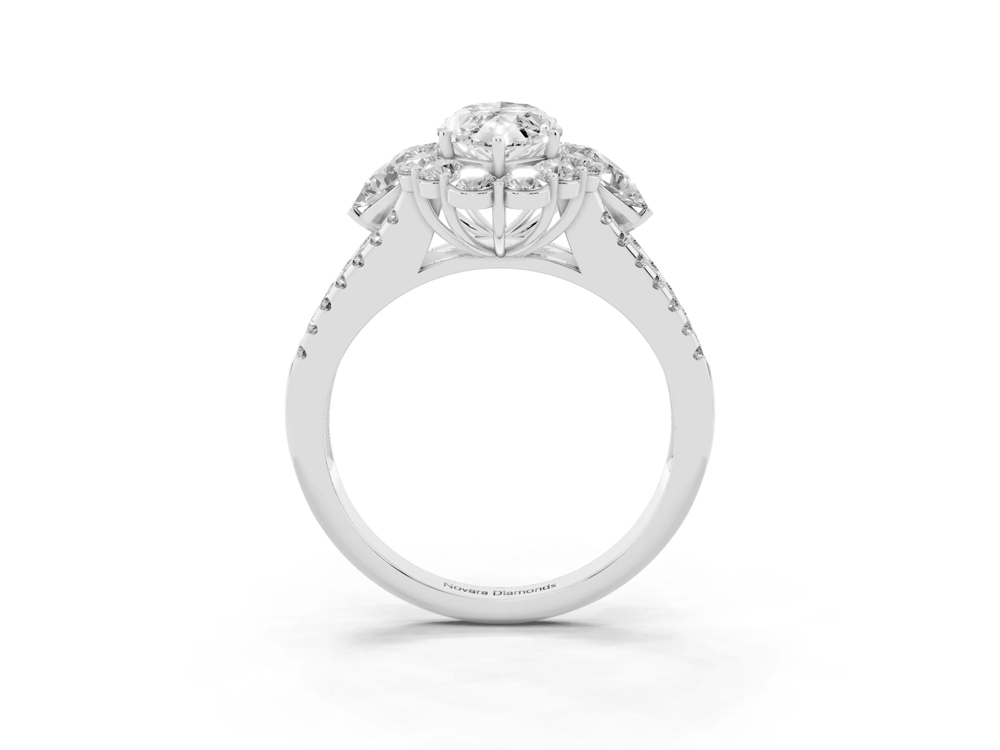 Marquise Cut Diamond Halo Split Shank Engagement Ring Set in White gold with Prong-Held Center Stone