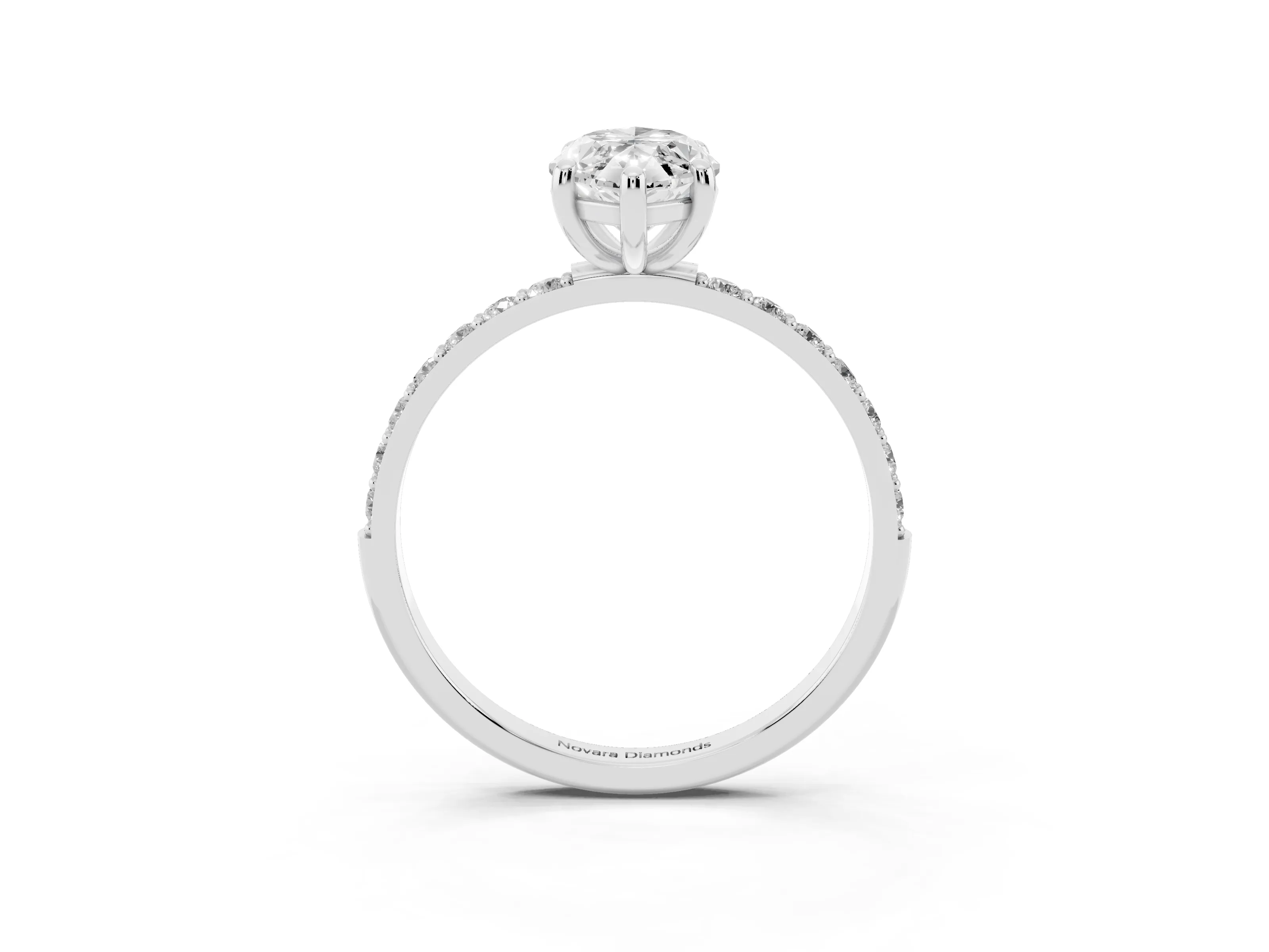Marquise Cut Diamond Solitaire Ring Set in Silver with Round Pavé Band and Prong Setting
