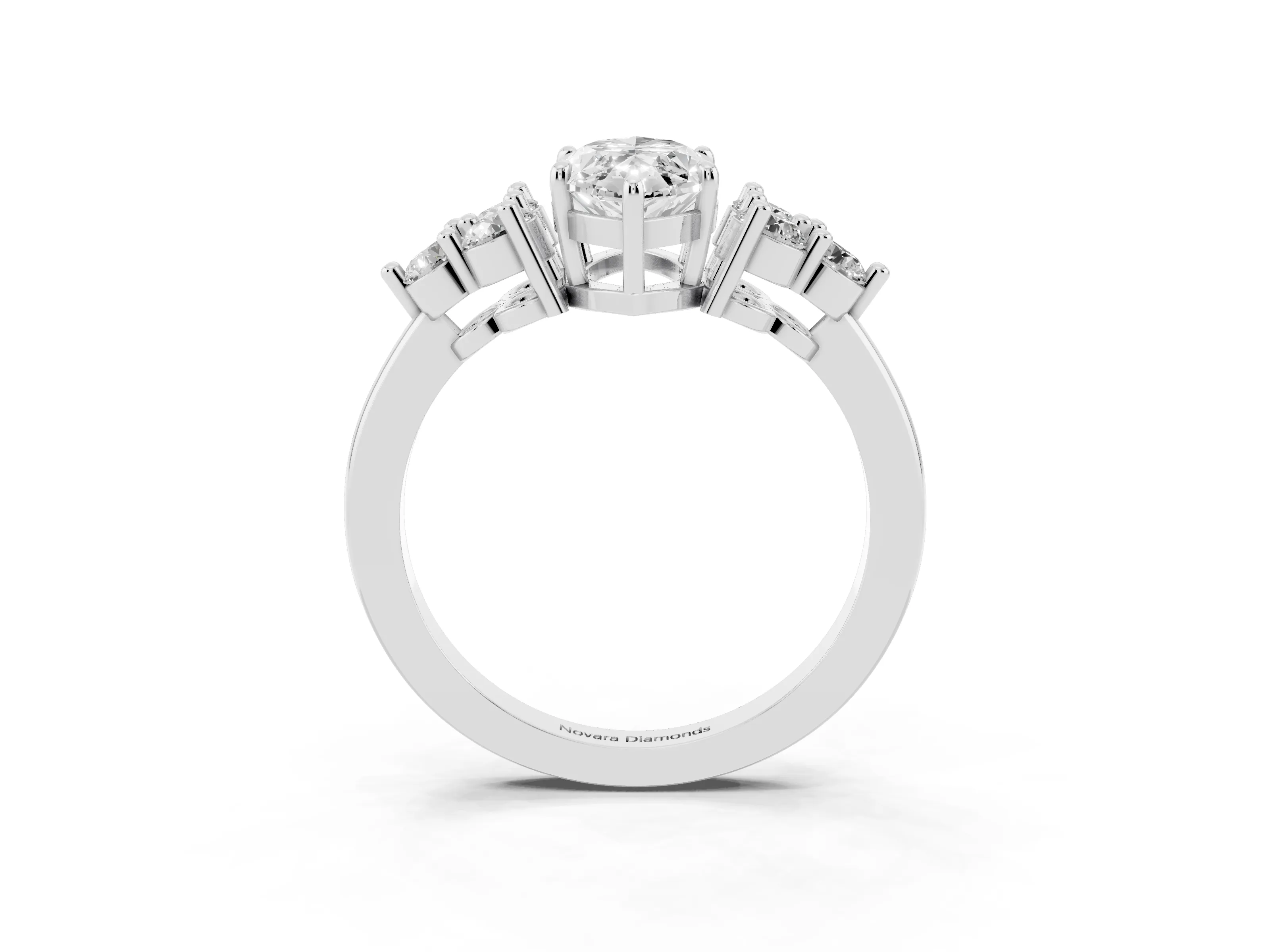Marquise Cut Diamond Solitaire Ring Set in Platinum with Cluster Accents on Each Side