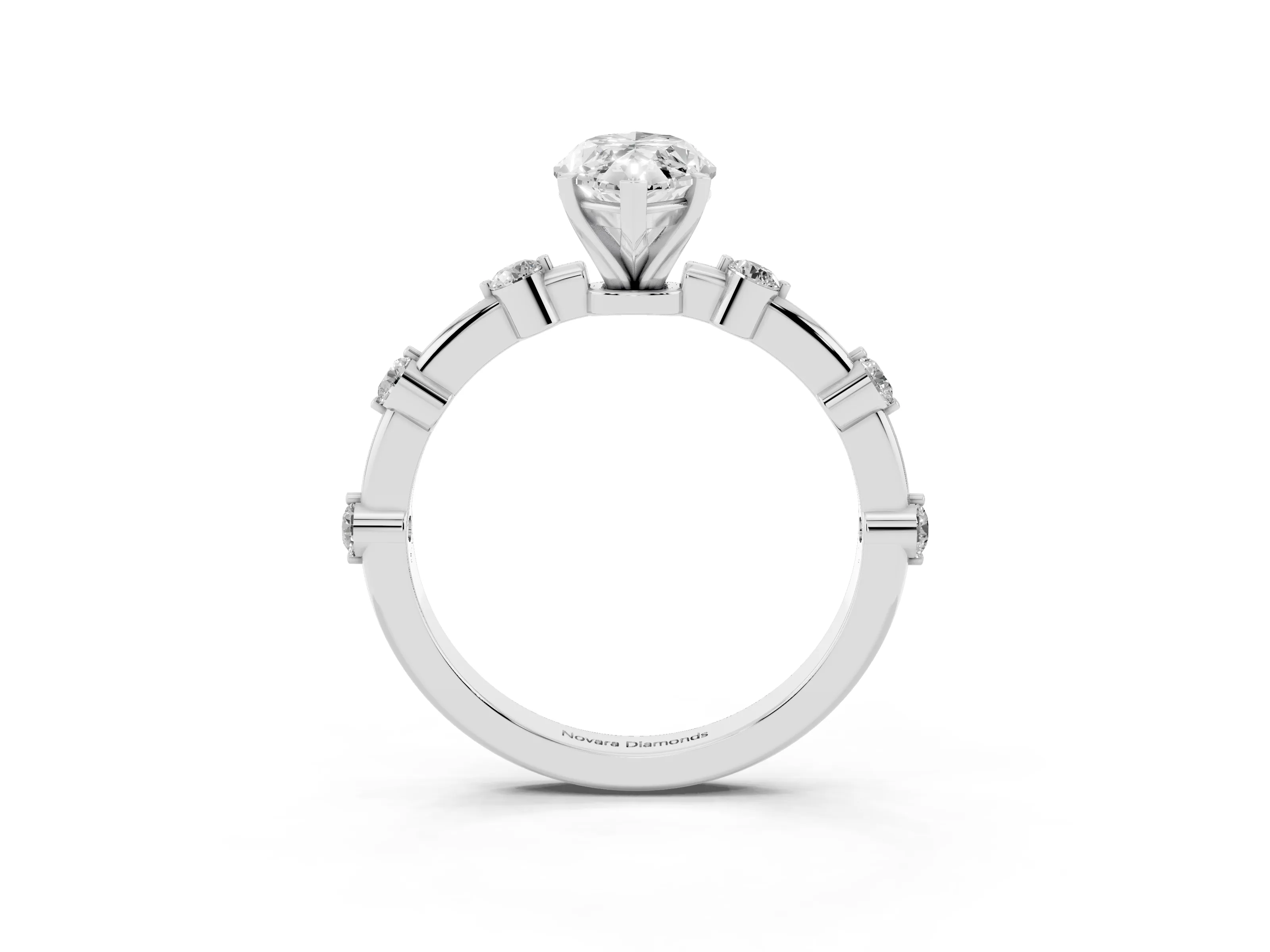 Marquise Cut Diamond Solitaire Ring Set in White gold with Bezel Set Side Stones and Prong Setting