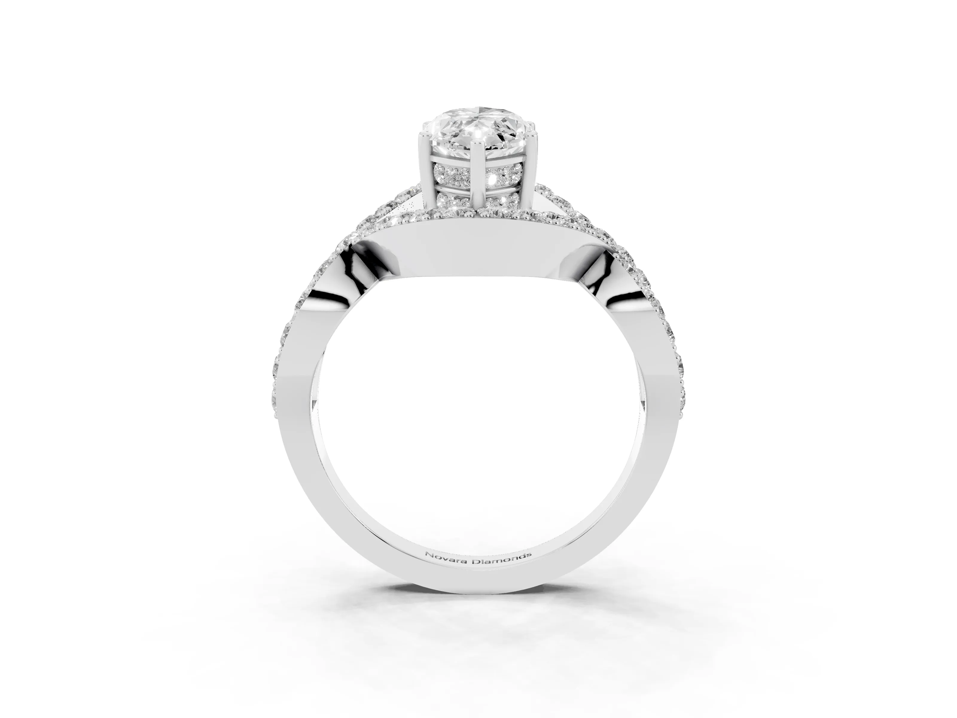 Marquise Cut Diamond Solitaire Twist Band Pavé Engagement Ring Set in Platinum