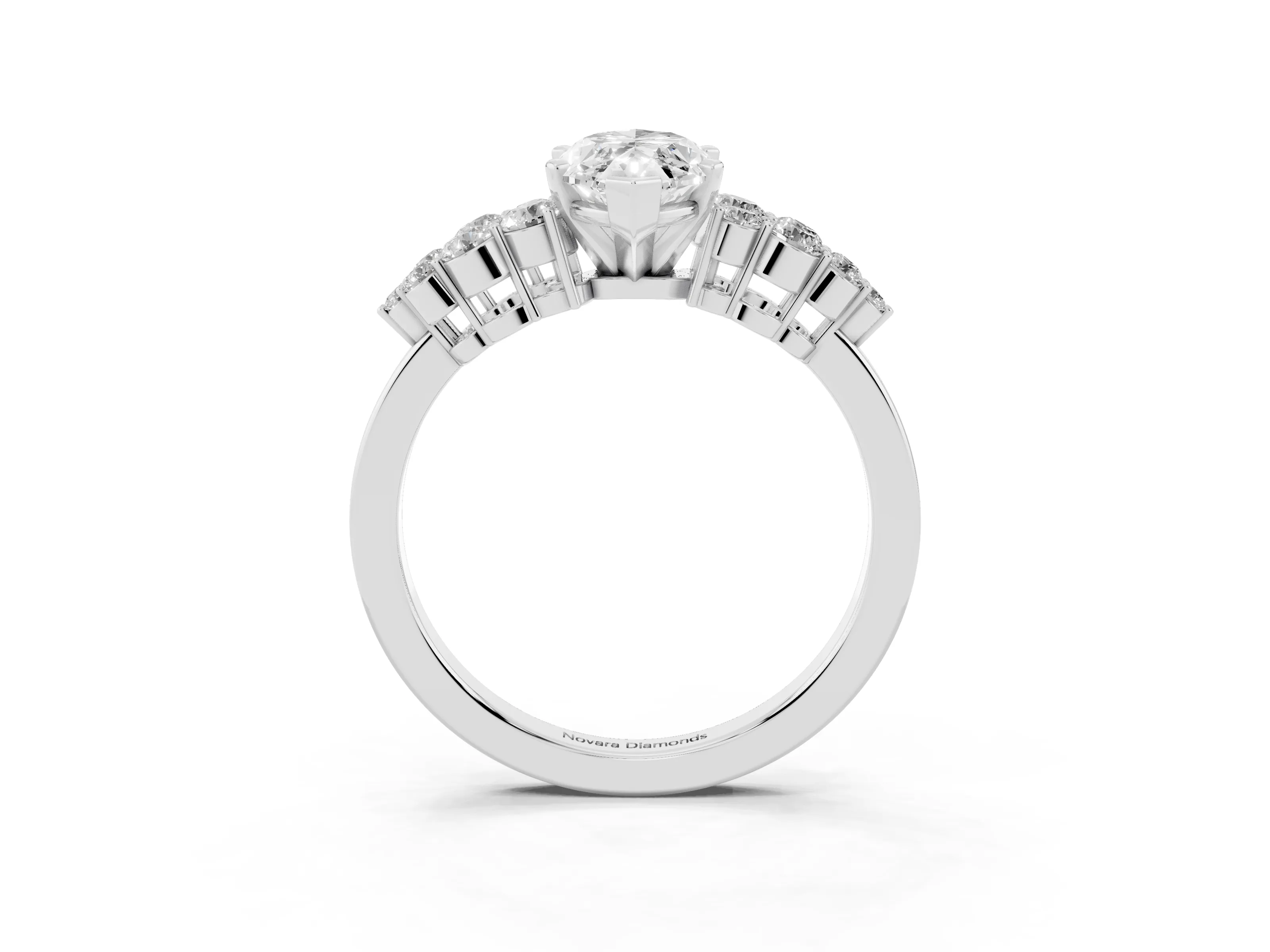 Marquise Cut Diamond Cluster Engagement Ring Set in Silver with Pavé Band and Prong Setting