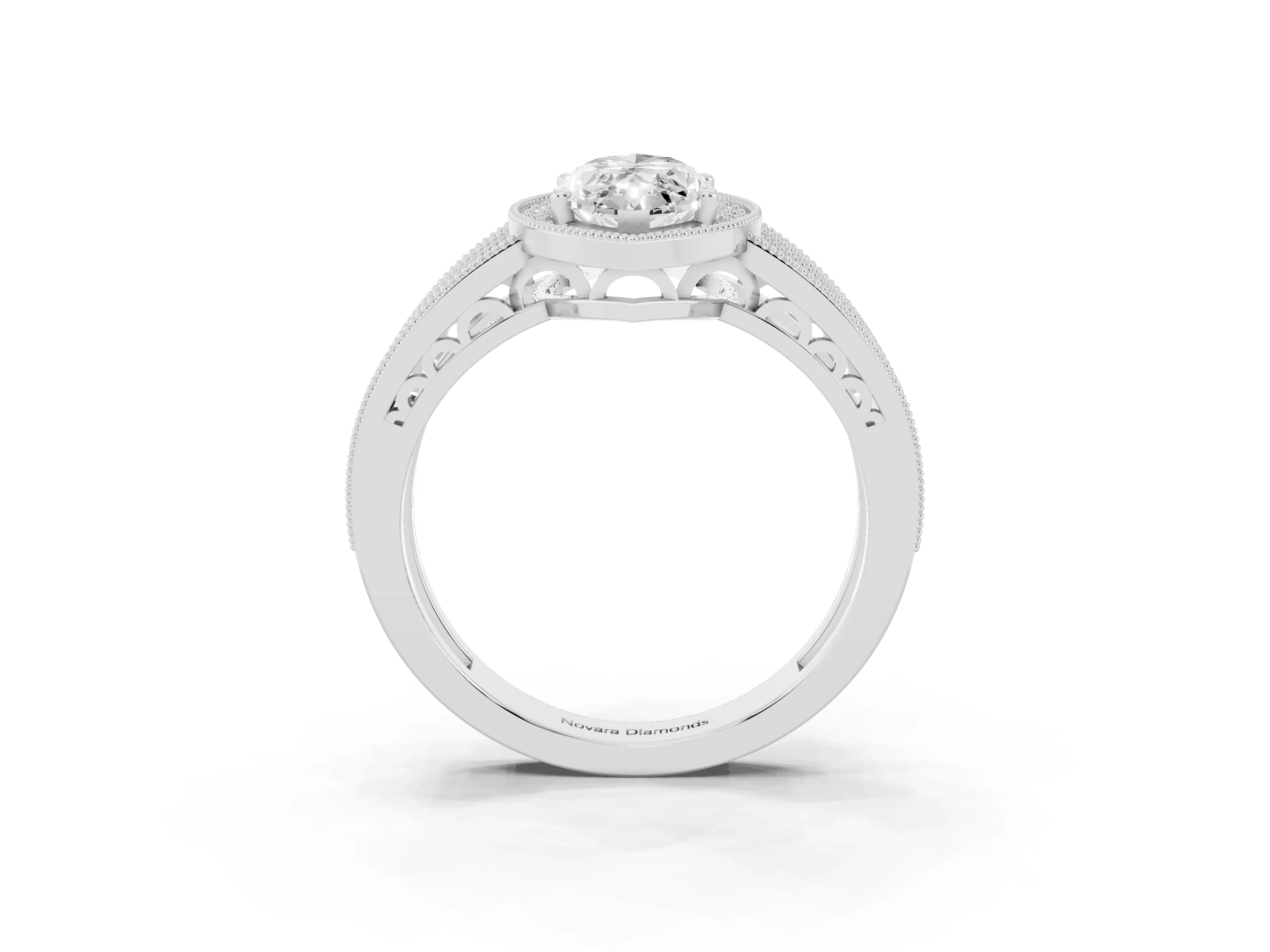 Marquise Cut Diamond Halo Ring Set in White gold with Accent Split Shank and Prong Setting