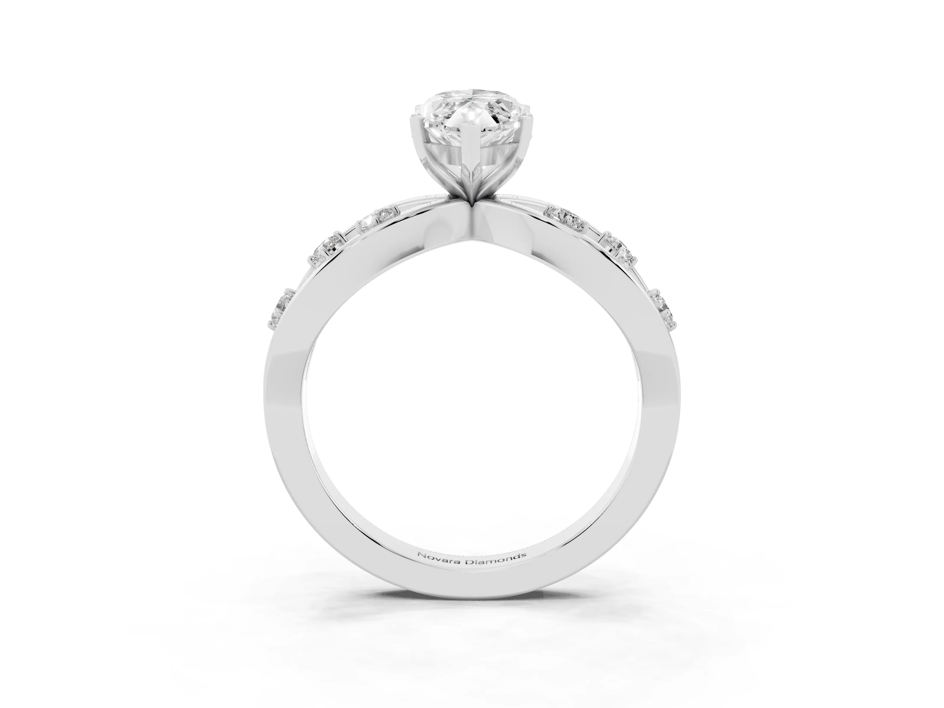 Marquise Cut Diamond Solitaire Ring Set in Silver with Side Stones on Criss-Cross Band and Prong Setting