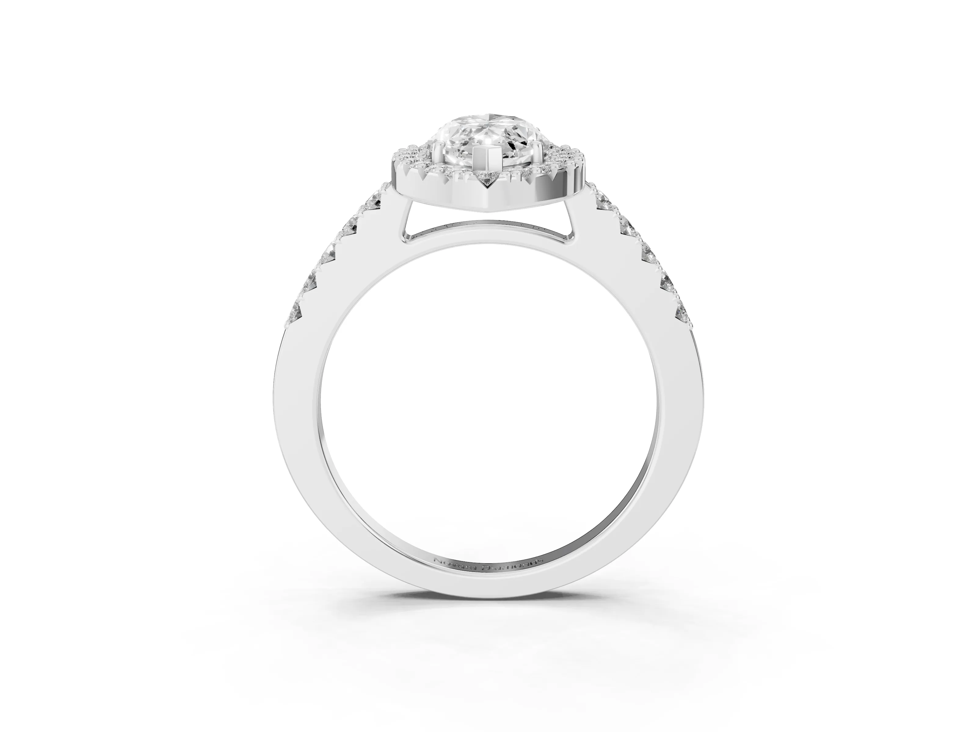 Marquise Cut Diamond Halo Pavé Solitaire Ring Set in White gold with Prong-Set Center Stone