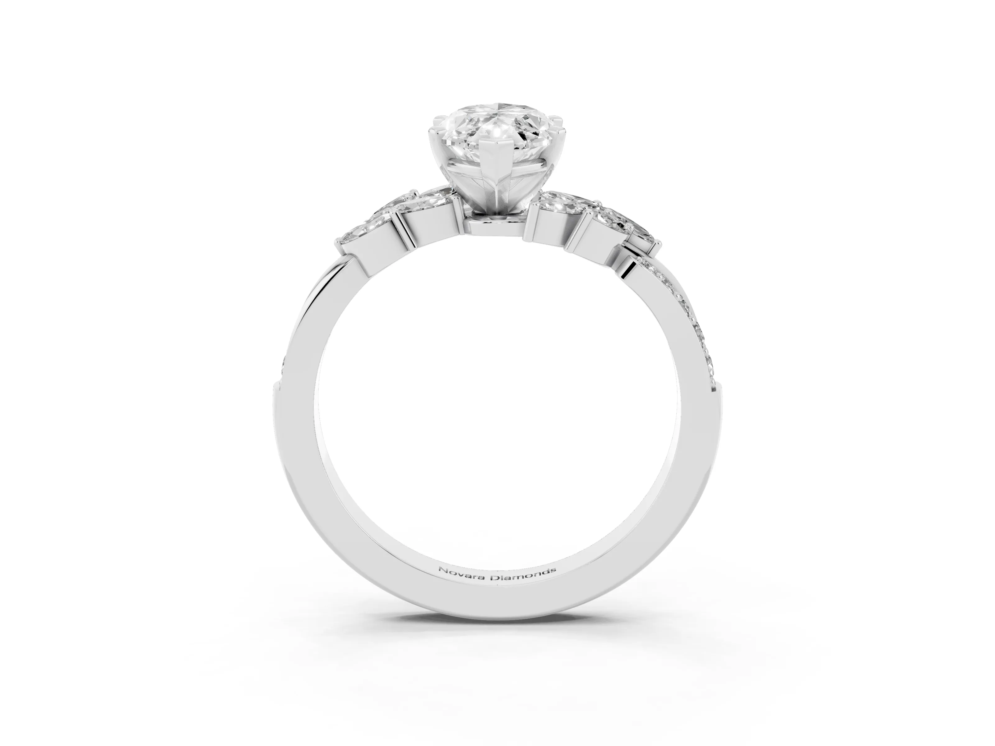 Marquise Cut Diamond Solitaire Ring Set in Silver with Marquise Twist Band and Prong Setting