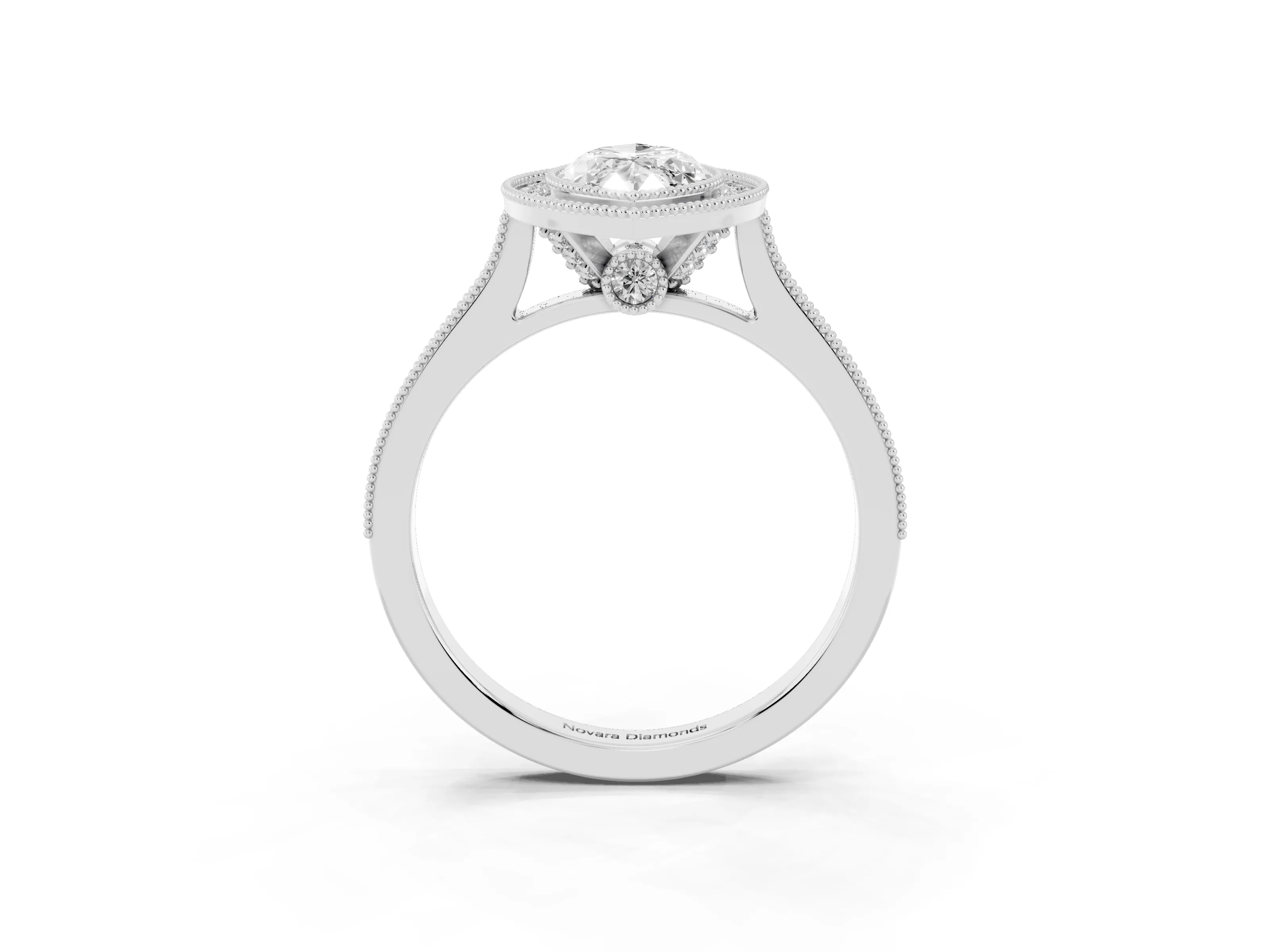 Marquise Cut Diamond Halo Milgrain Pavé Band Ring Set in Platinum with Prong Setting