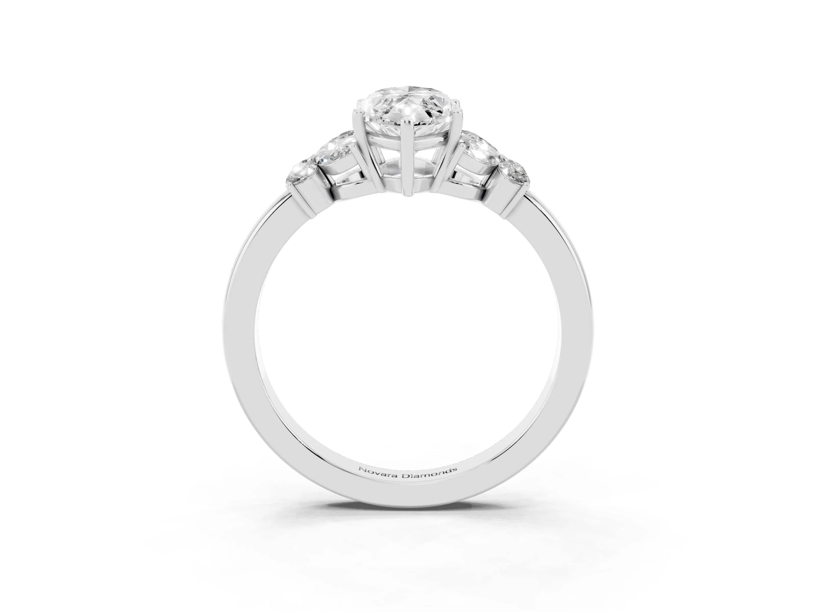 Marquise Cut Diamond Solitaire Floral Ring Set in White gold with Marquise Petals and Prong Setting