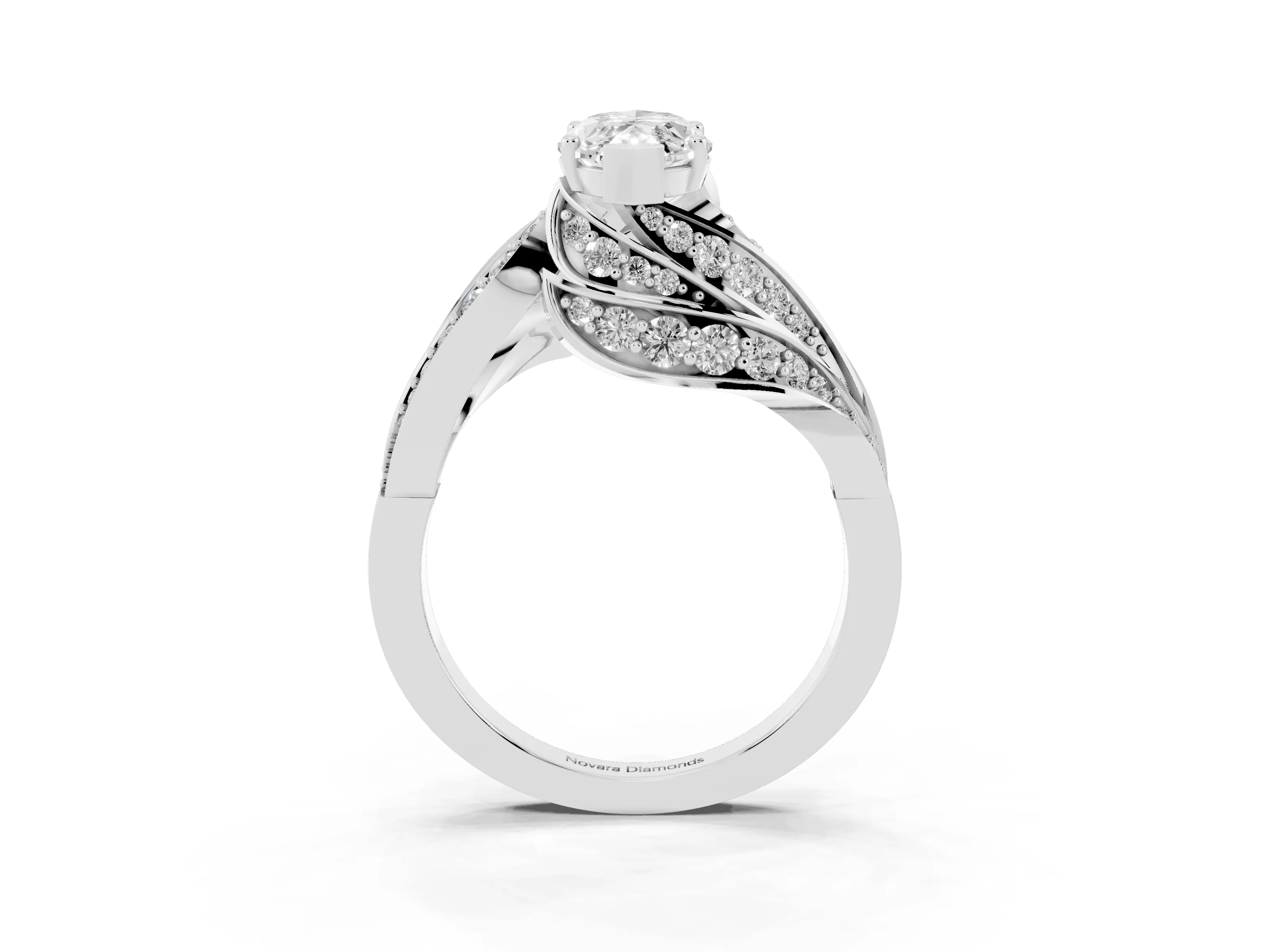 Marquise Cut Diamond Solitaire Ring Set in Platinum with Layered Twist Pavé Band