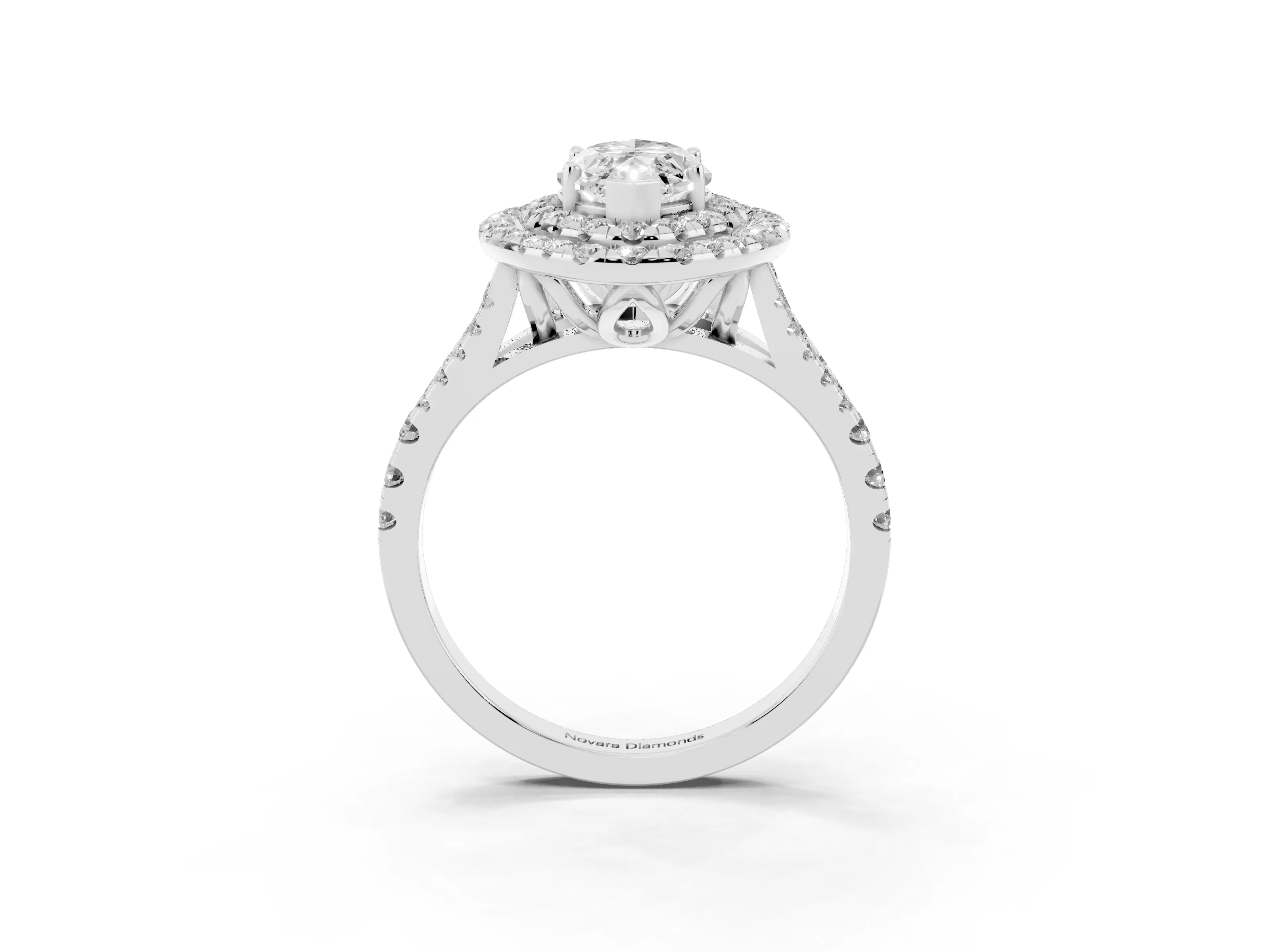 Marquise Cut Diamond Double Halo Ring Set in Silver with Pavé Split Shank and Prong Setting