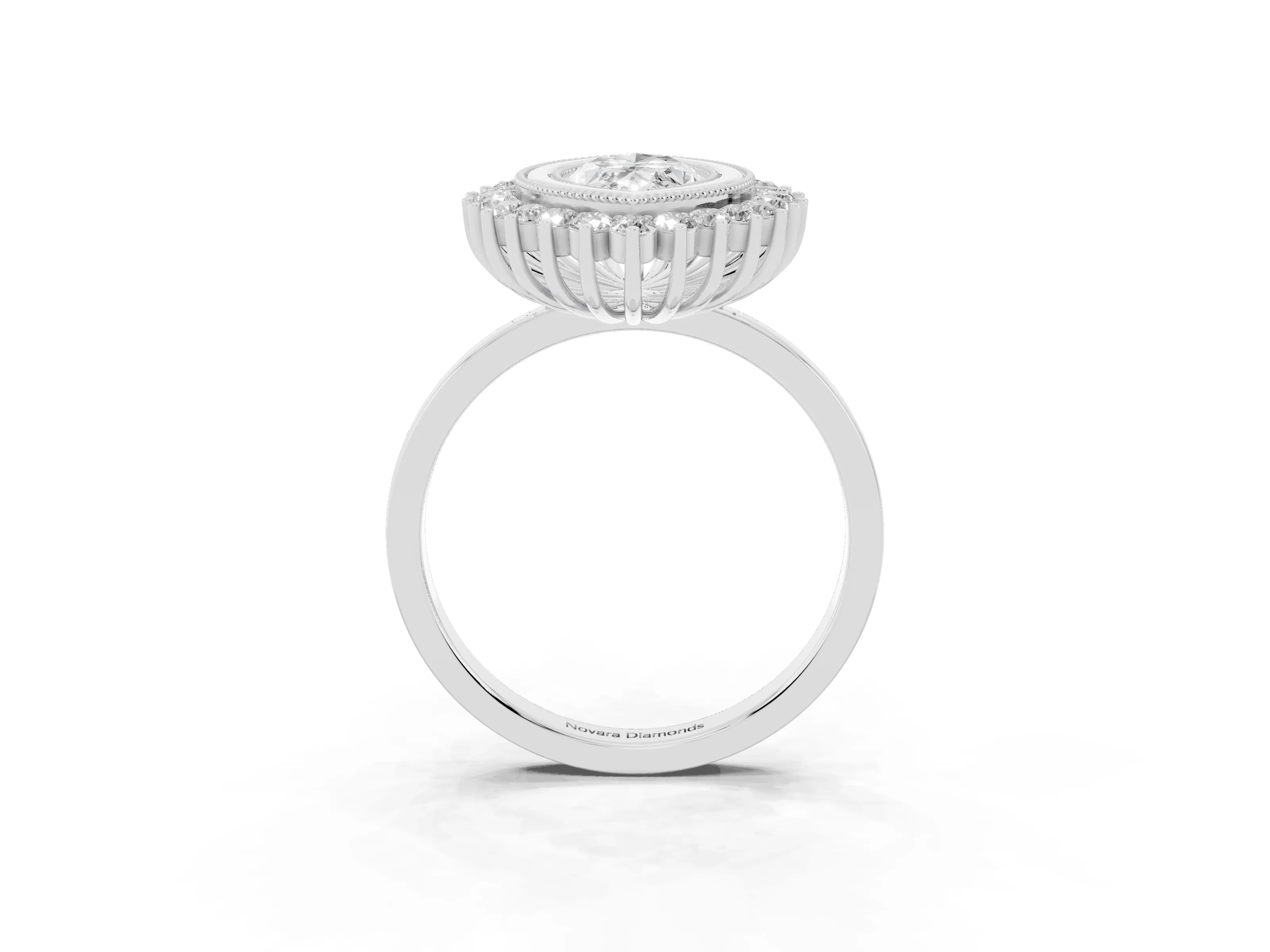 Marquise Cut Diamond Halo Ring Set in Silver with Milgrain Edge and Round Prong Setting