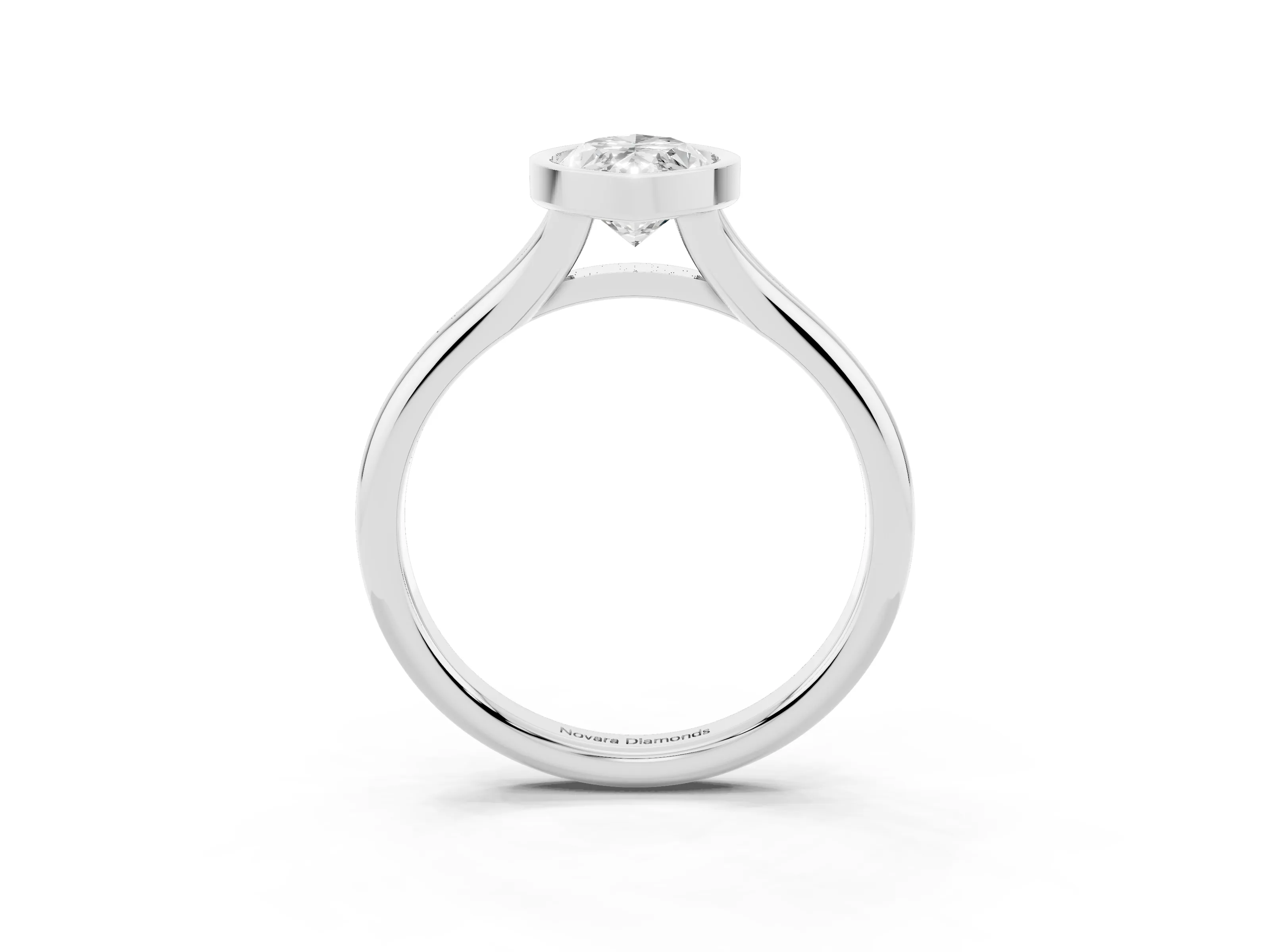 Bezel Set Marquise Cut Diamond Solitaire Ring Set in White gold with Smooth Band