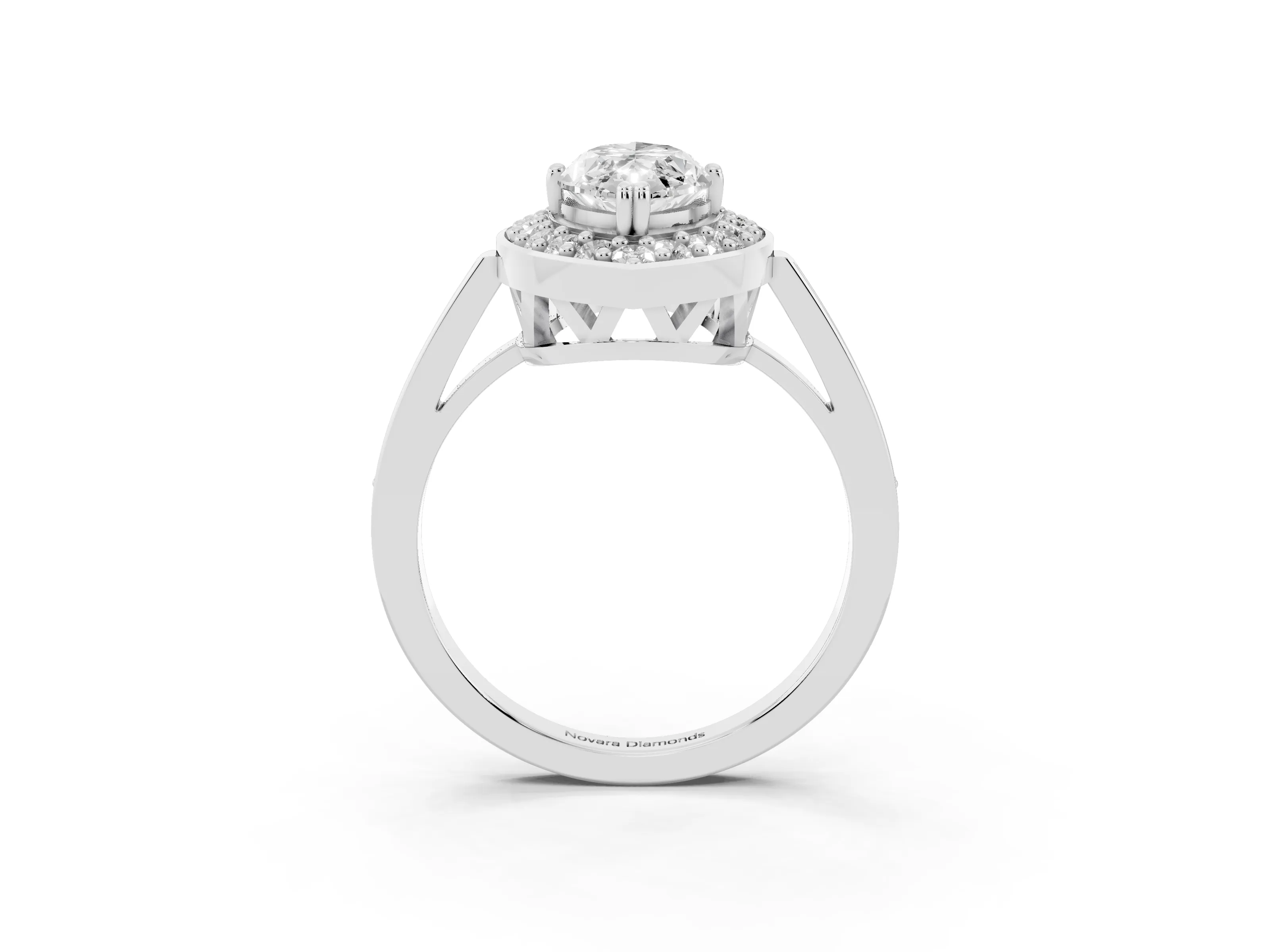 Marquise Cut Diamond Halo Ring Set in Silver with Accent-Lined Split Shank and Prong Setting