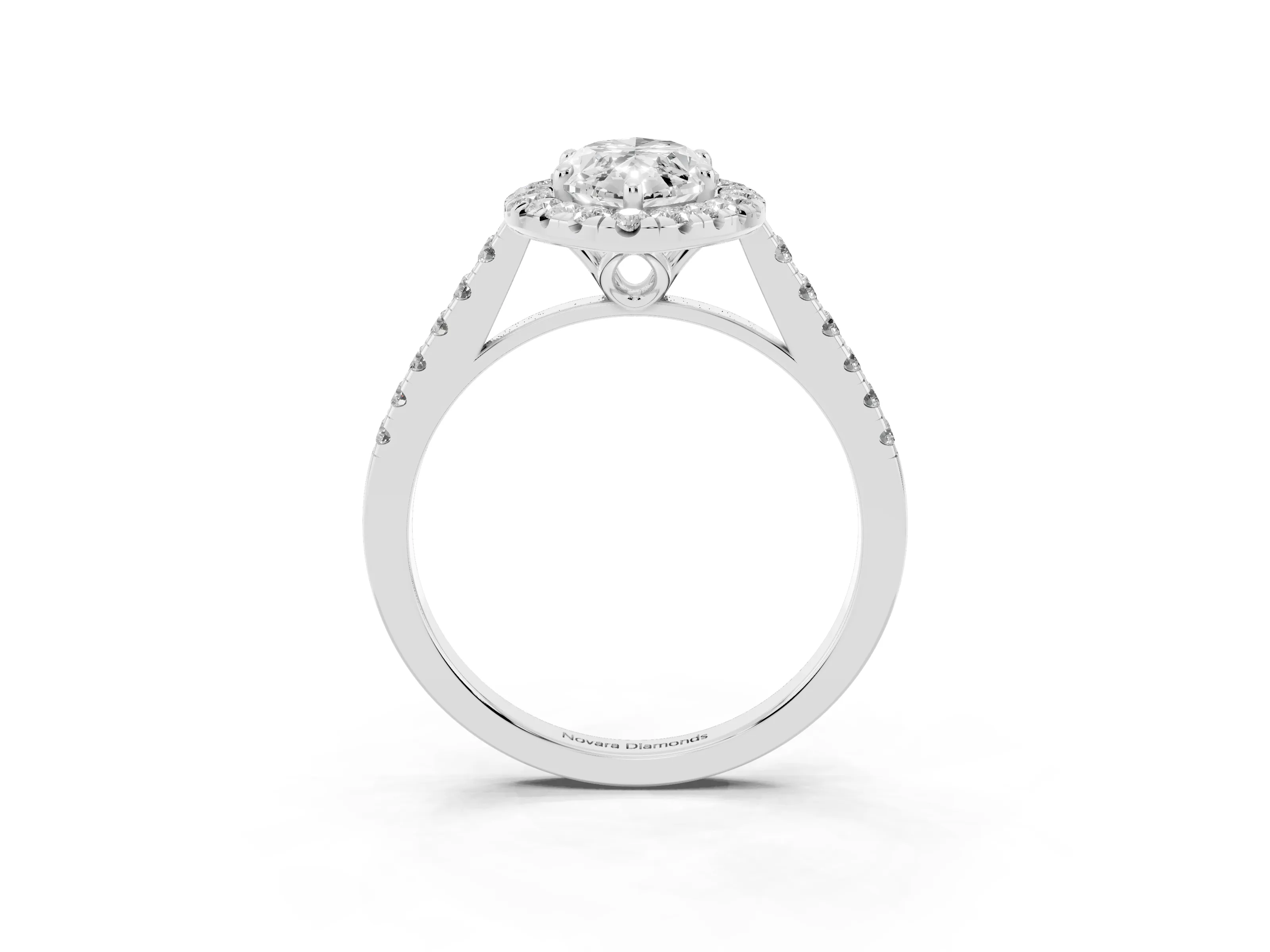 Marquise Cut Diamond Pavé Halo Engagement Ring Set in White gold with Pavé Band and Prong Setting