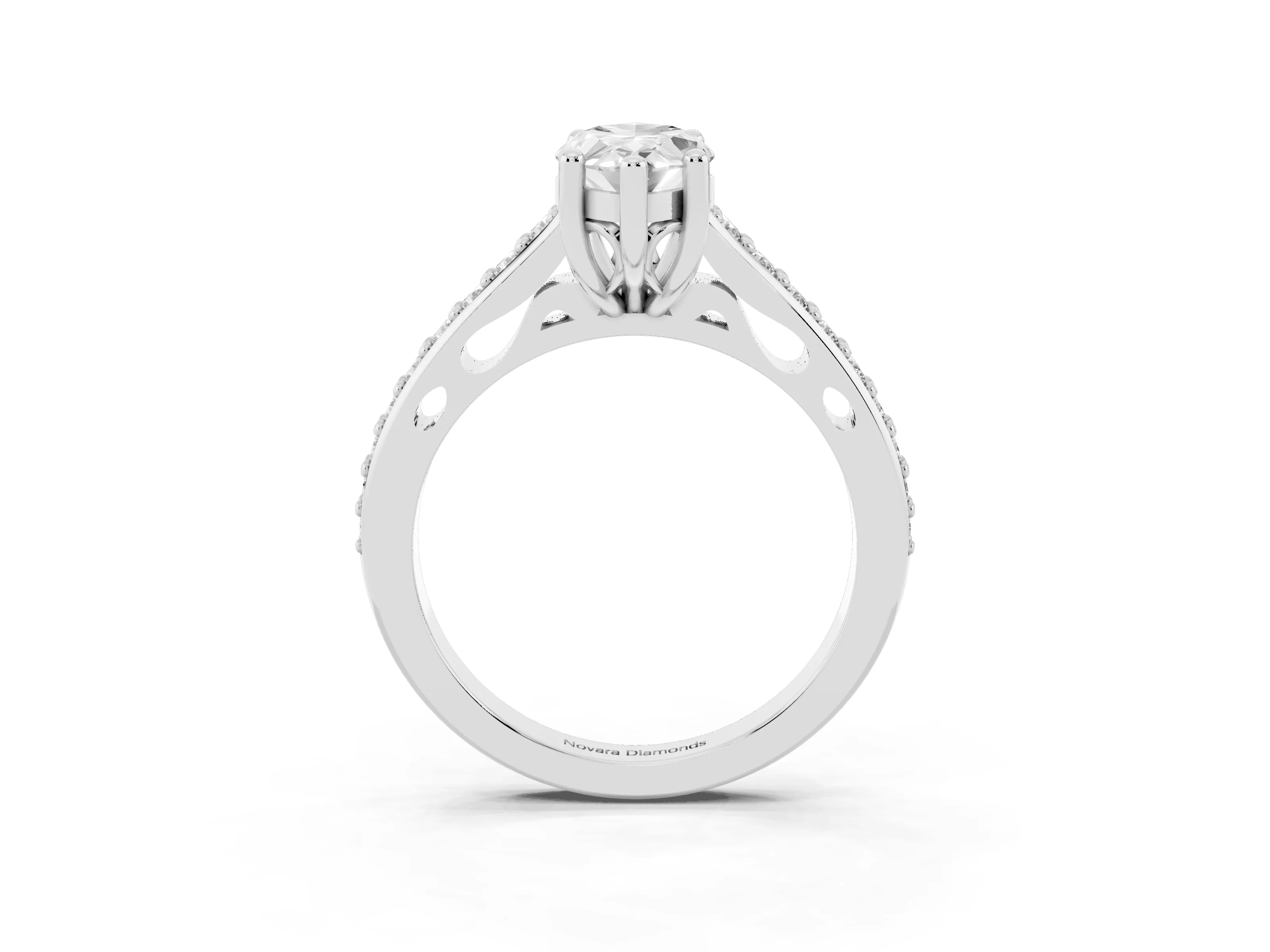 Marquise Cut Diamond Prong Set Solitaire Engagement Ring Set in Platinum with Pavé Band