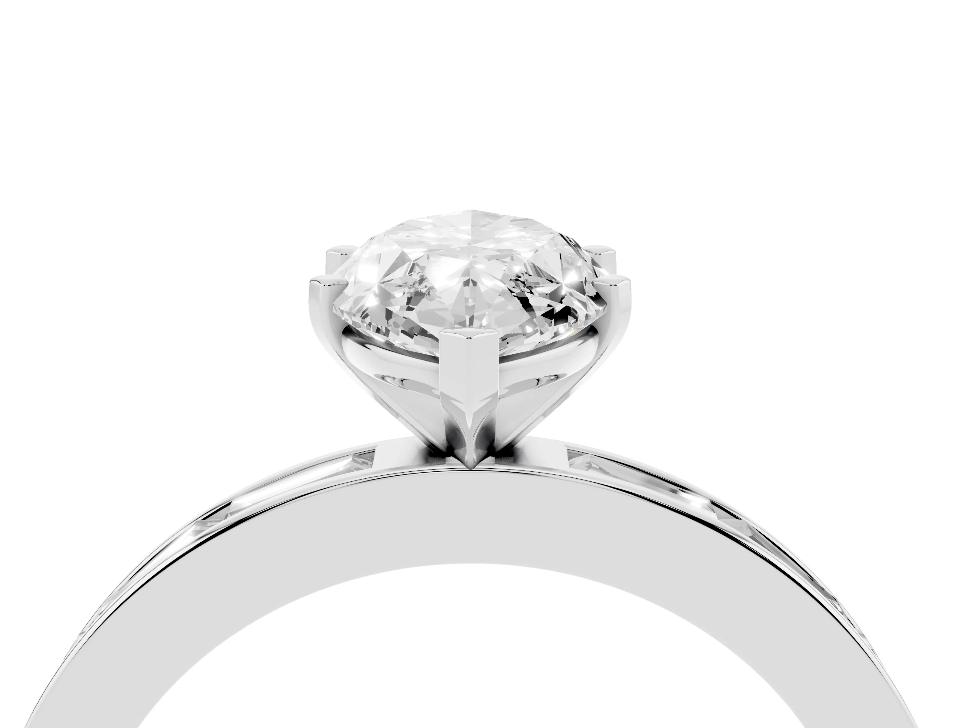 Marquise Cut Diamond Solitaire Ring Set in White gold with Channel-Set Baguette Band and Prong Setting