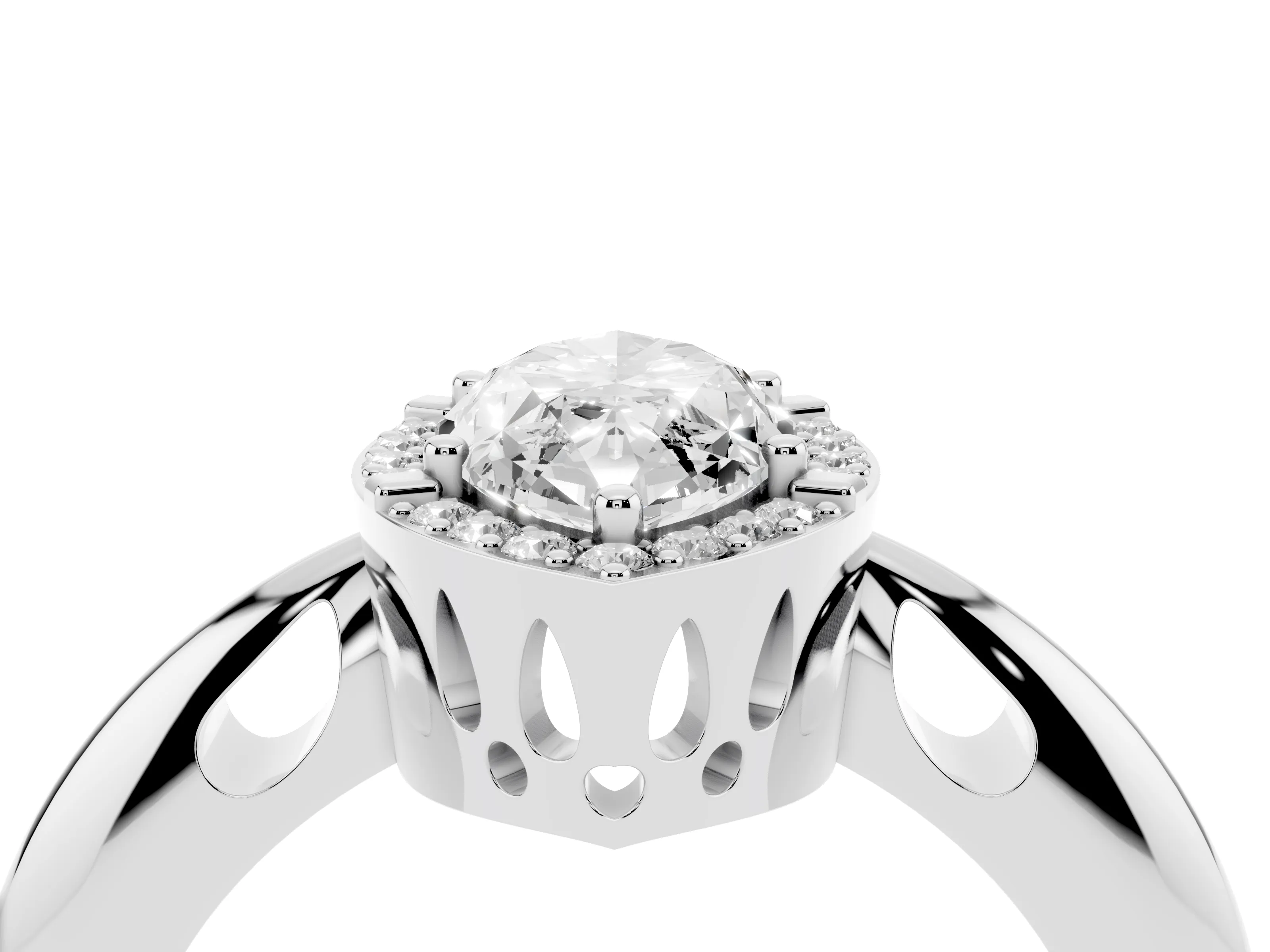 Marquise Cut Diamond Halo Engagement Ring Set in White gold with Plain Split Shank and Prong Setting