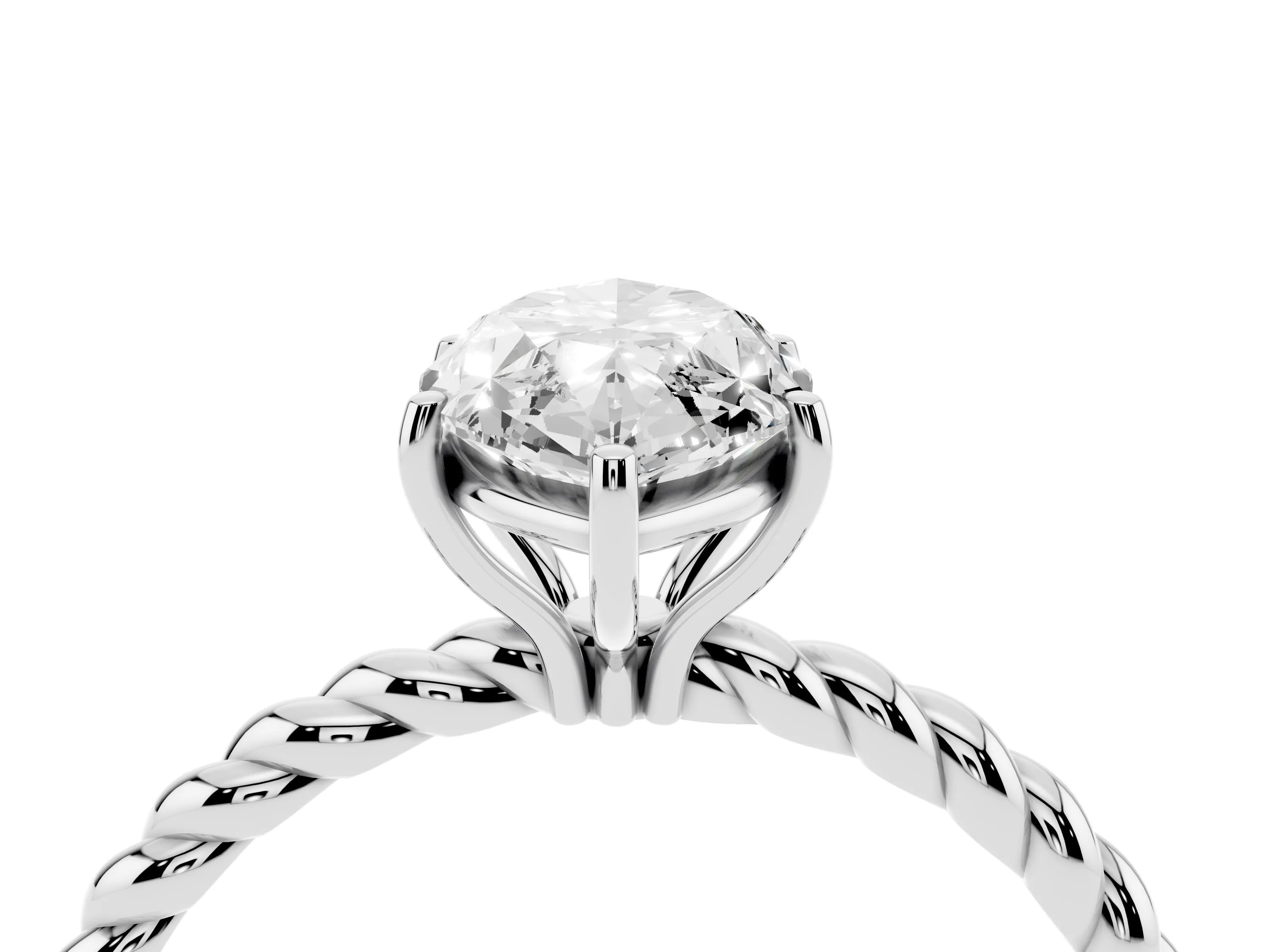 Marquise Cut Diamond Solitaire Ring Set in Silver with Twist Band and Prong Setting